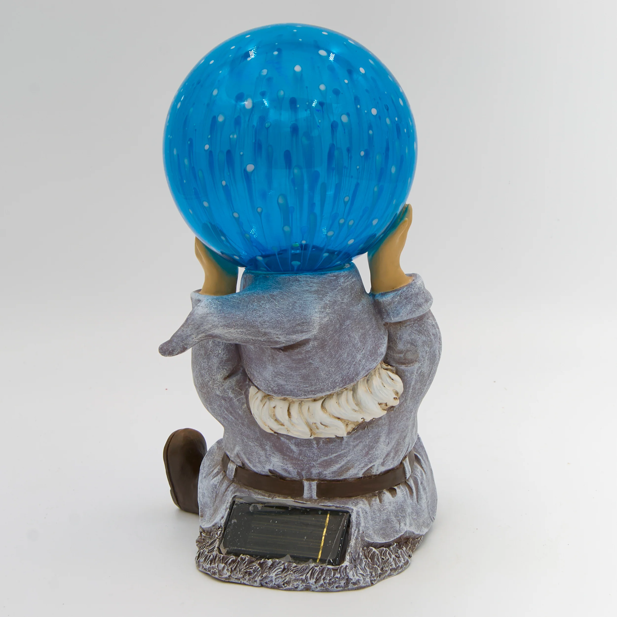 Solar Gnome with Blue Gazing Ball Garden Statue - Image 3