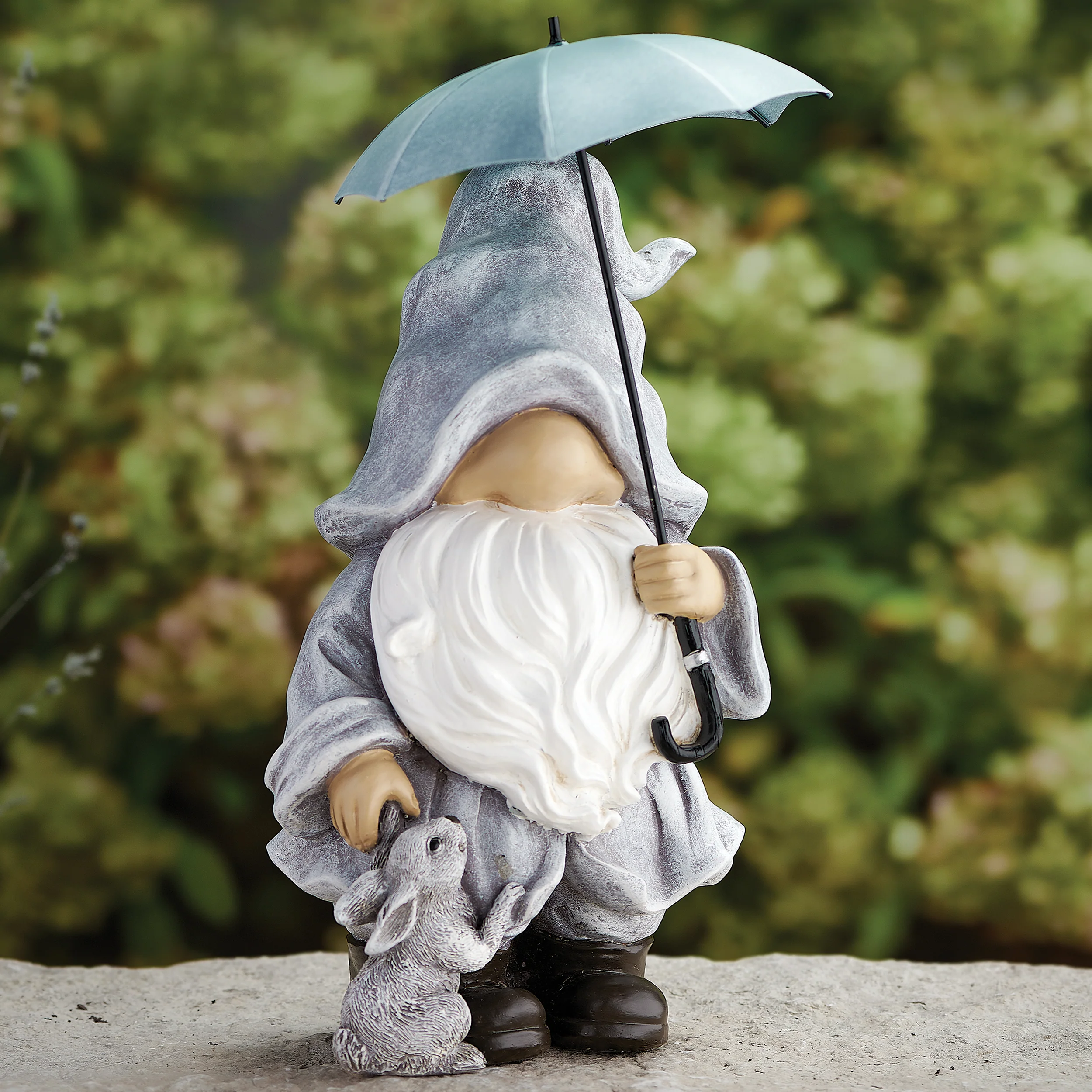 Rainy Day Gnome with Bunny Garden Statue