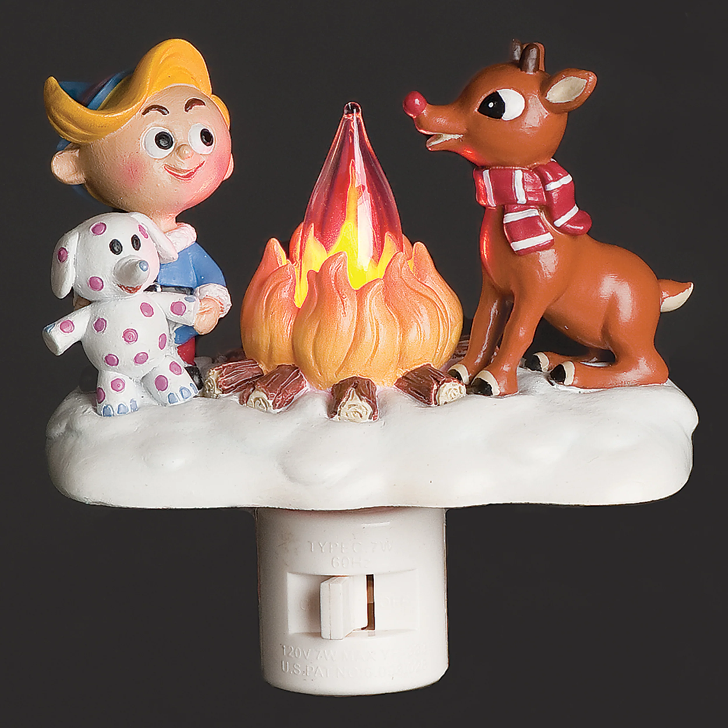 Rudolph & Hermey by a Flickering Flame Campfire Night-Light