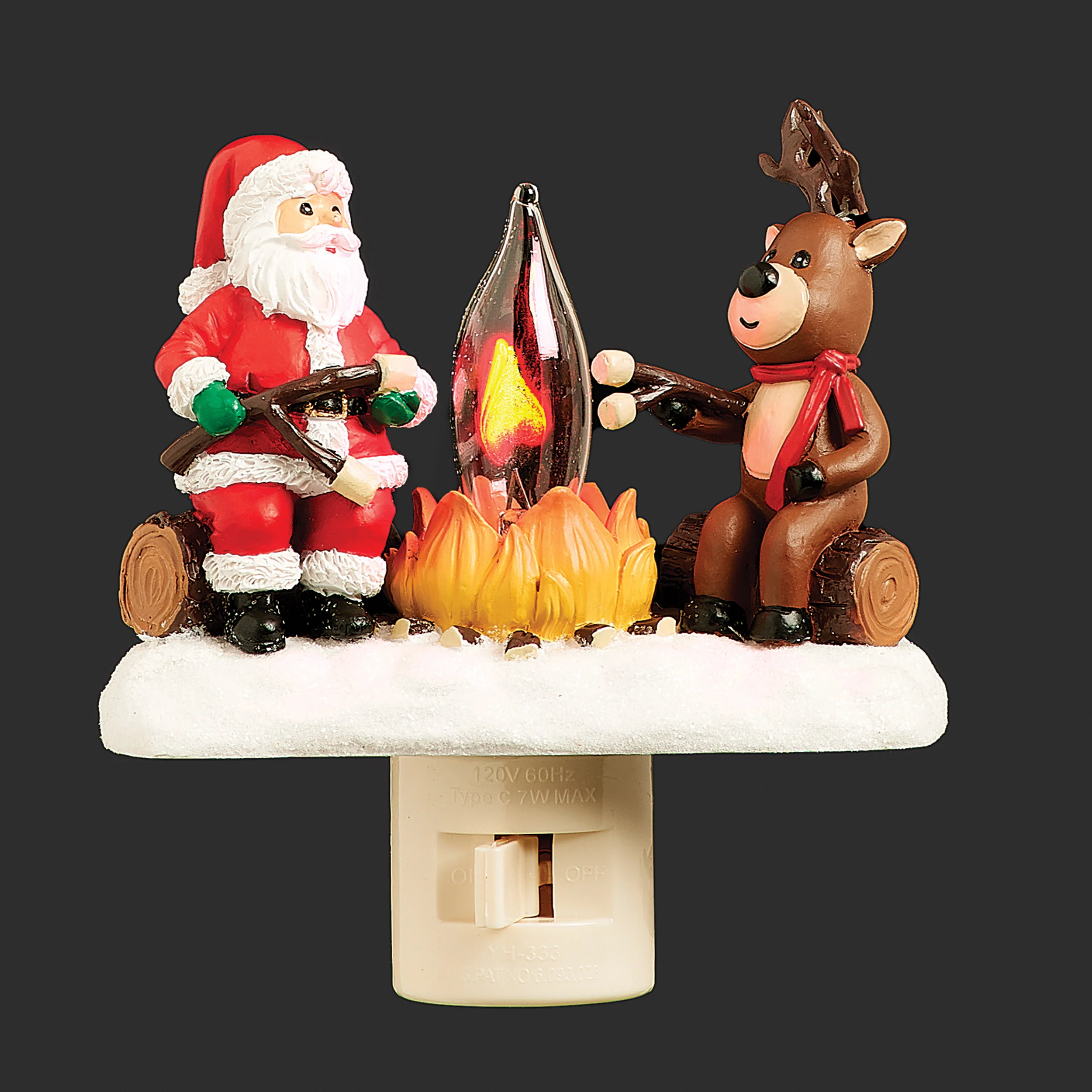 Roman Lights Flickering Flame Santa & Reindeer by the Campfire Night-Light