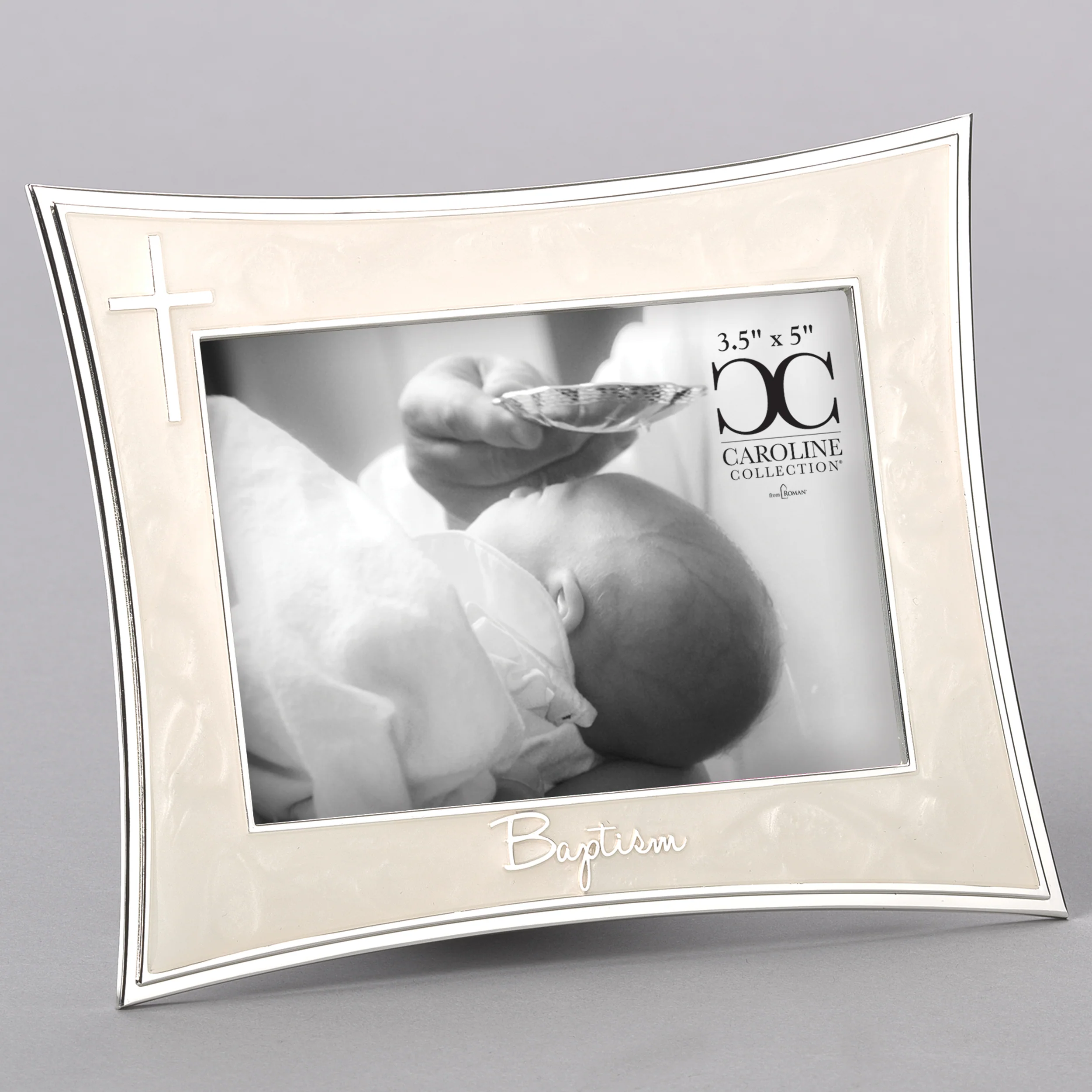 Curved Baptism Frame with Cross 3.5x5 with Silver Cross