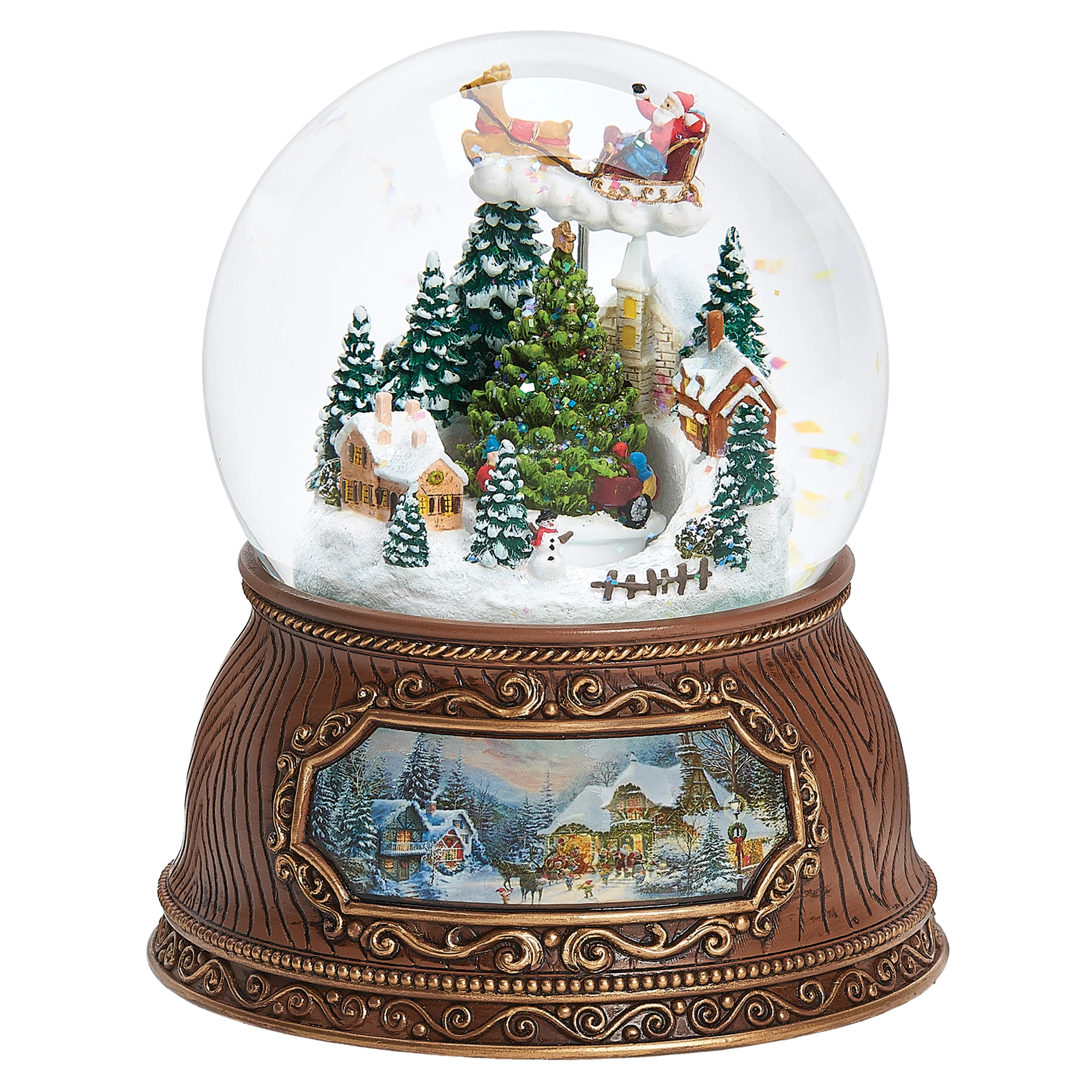 Glitterdome Musical Village with Rotating Santa & Tree – "We Wish You a Merry Christmas" Tune