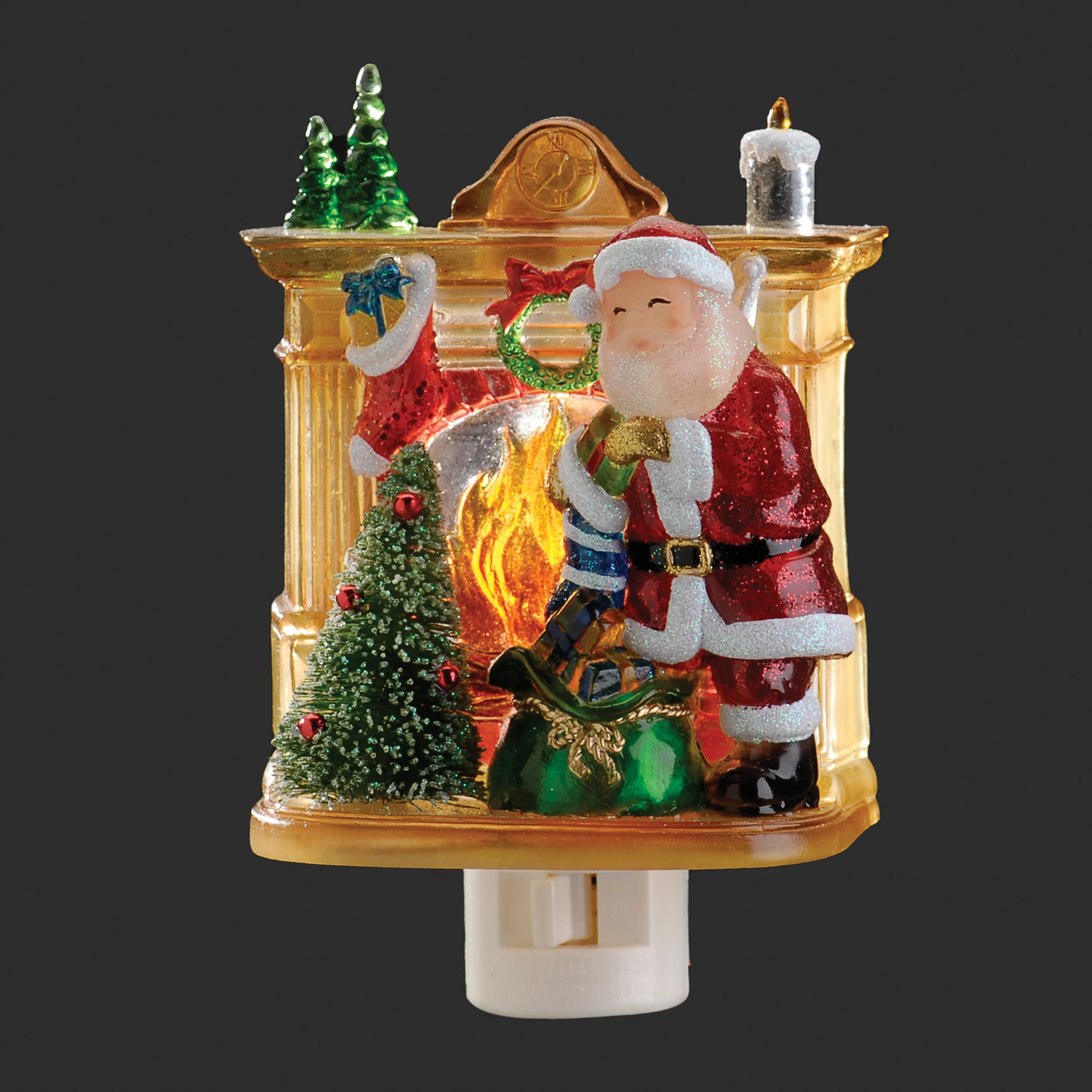 Roman Lights Santa by a Flickering Flame Fireplace Night-Light