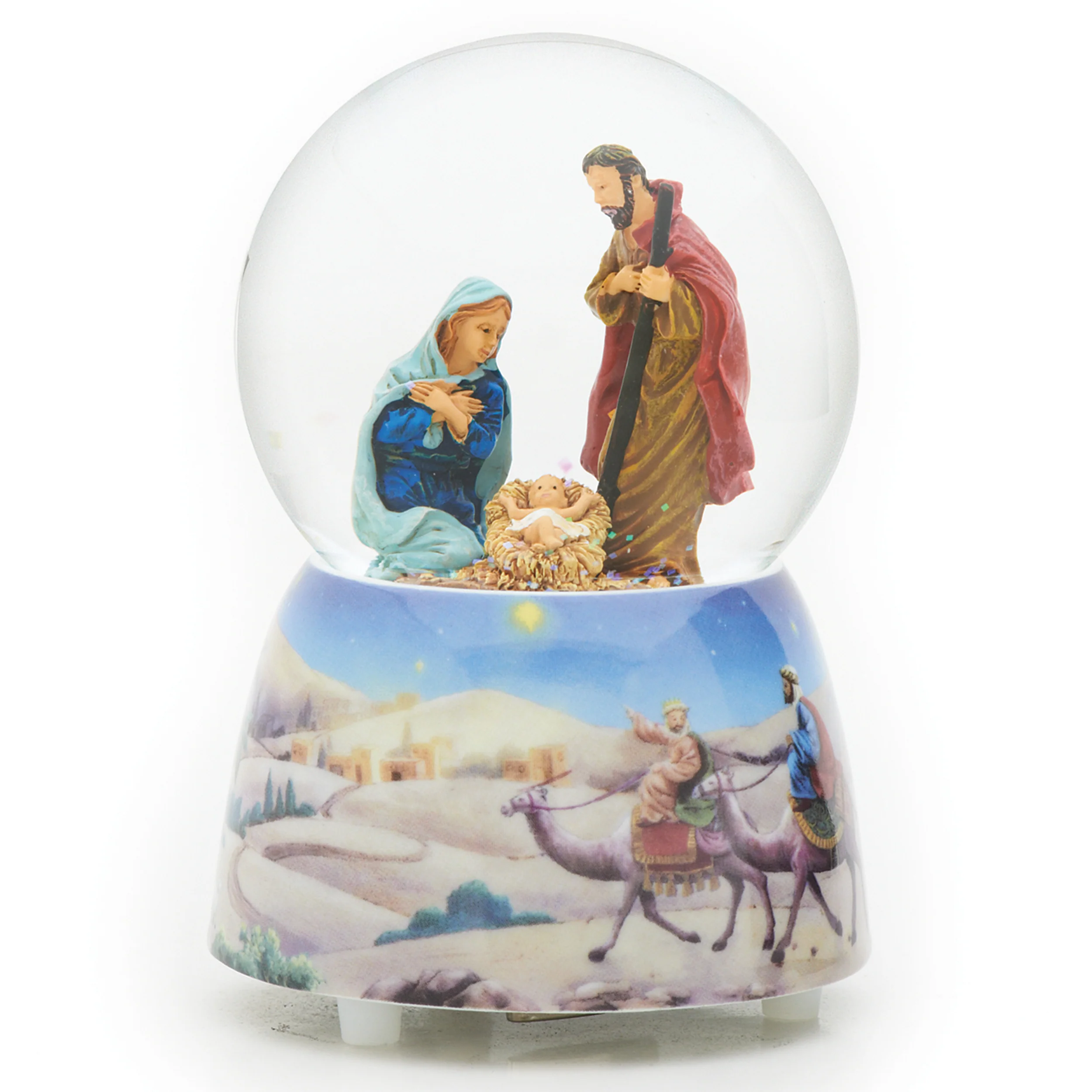 Glitterdome Musical Holy Family Nativity Scene - "Silent Night" Tune