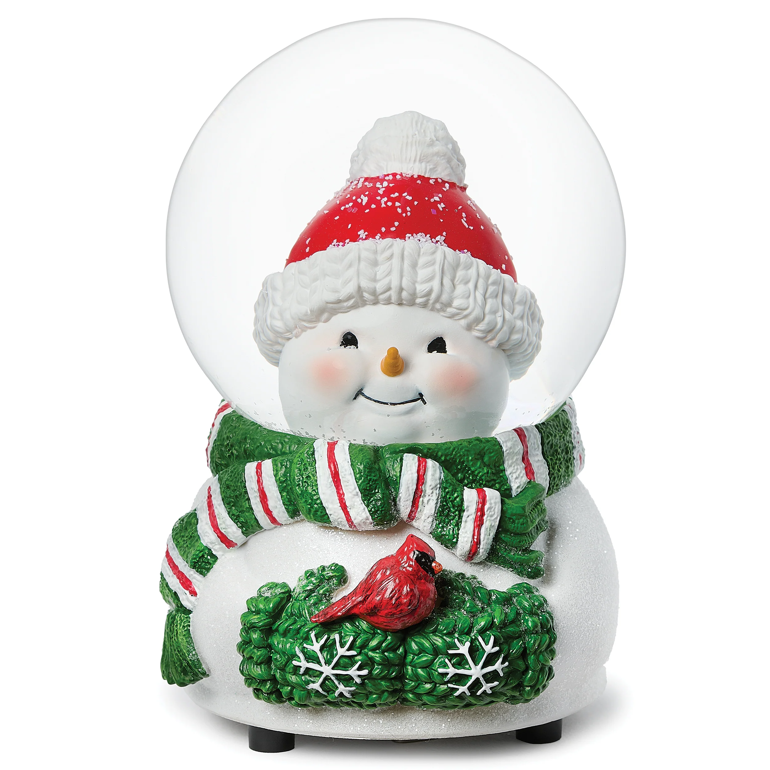 Glitterdome Musical Snowman Holding Cardinal - "The First Noel" Tune
