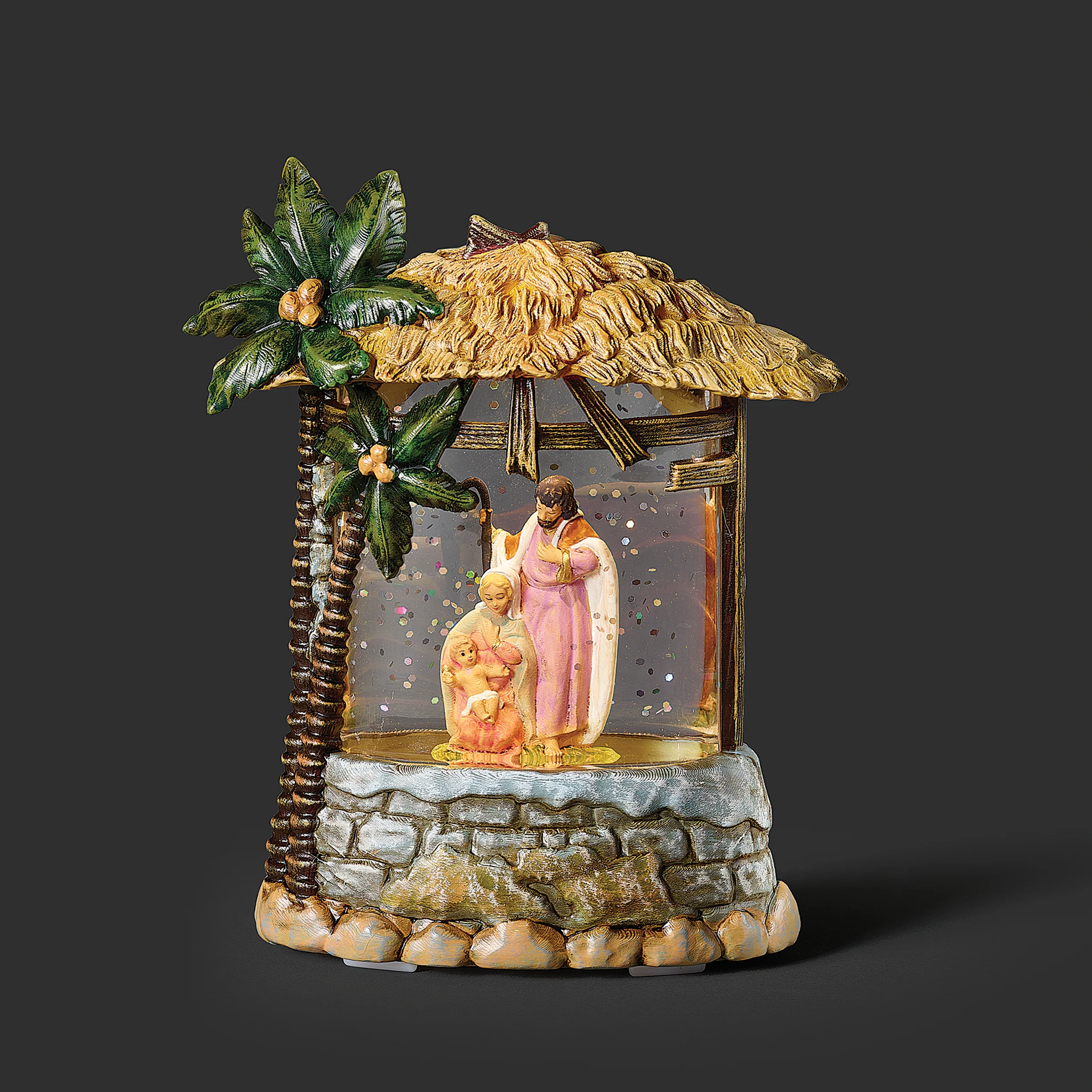 Fontanini Holy Family & Palm Tree Stable - Shimmering Merry Lites