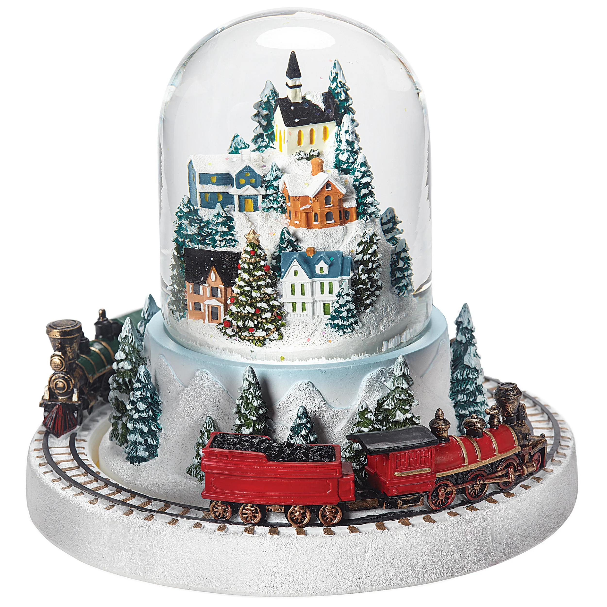 Glitterdome Musical Village with Rotating Train – "O Christmas Tree" Tune