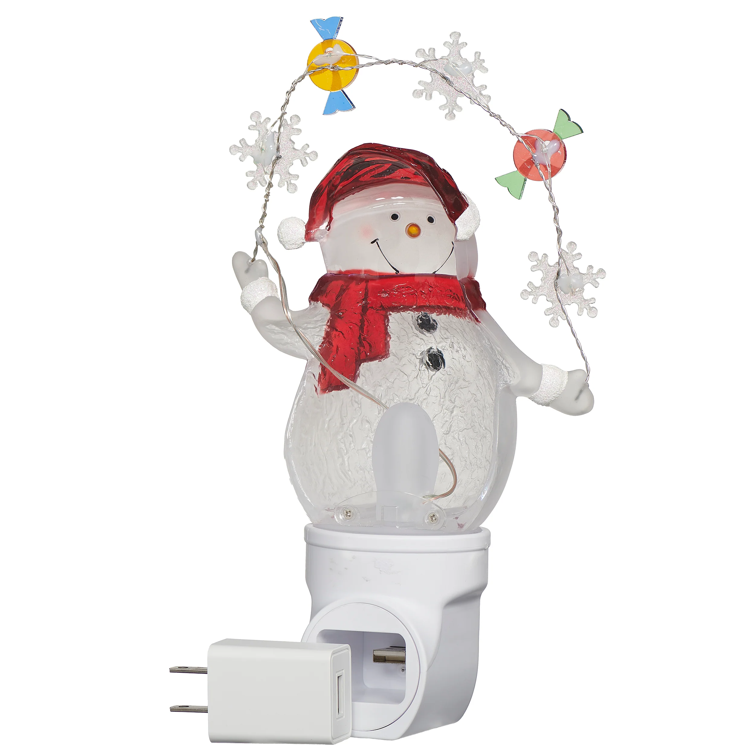 Roman Lights Snowman with Candy & Snowflake Garland Night-Light - Image 5