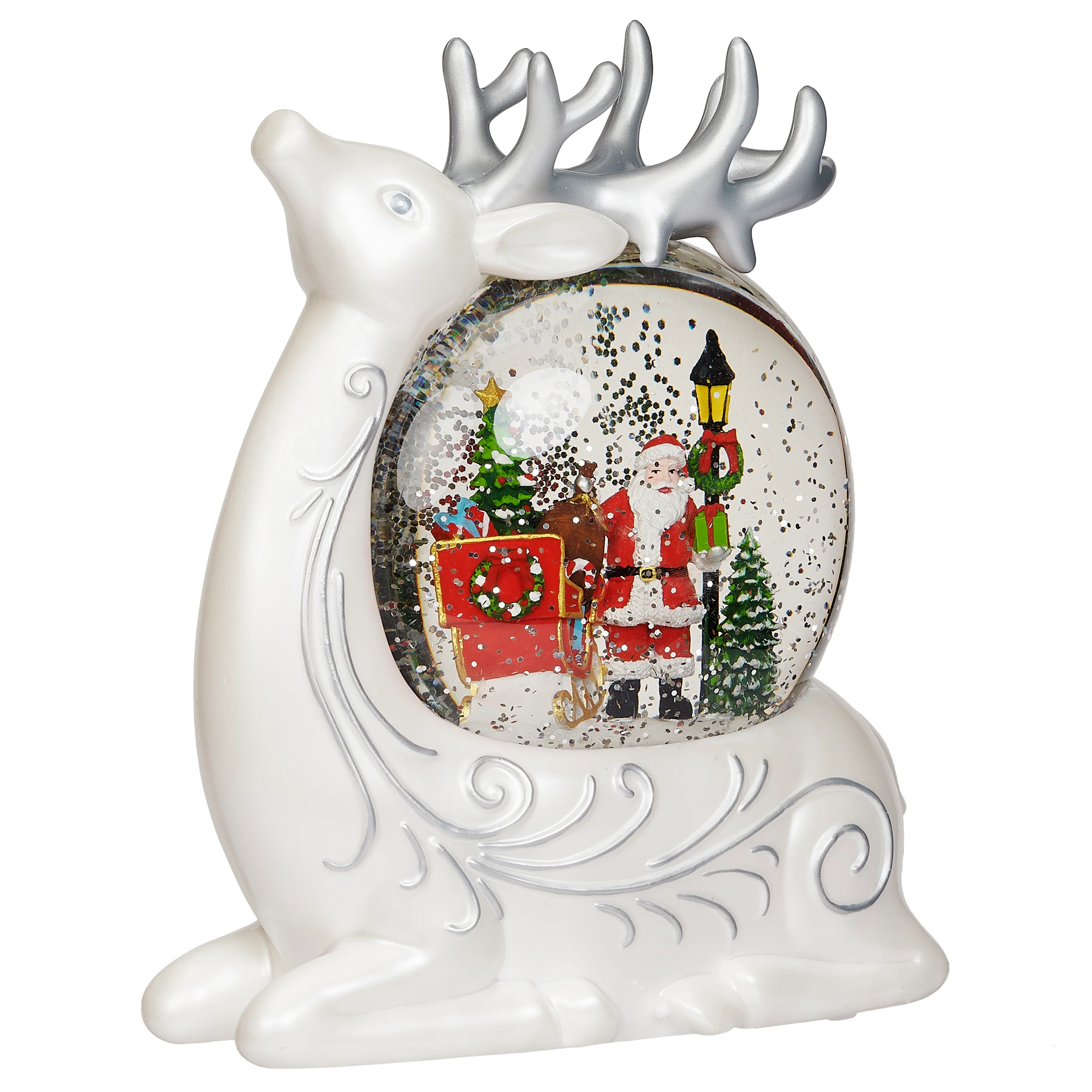 Glitterdome Lighted Swirl Reindeer with Santa & Sleigh Inside - Image 3