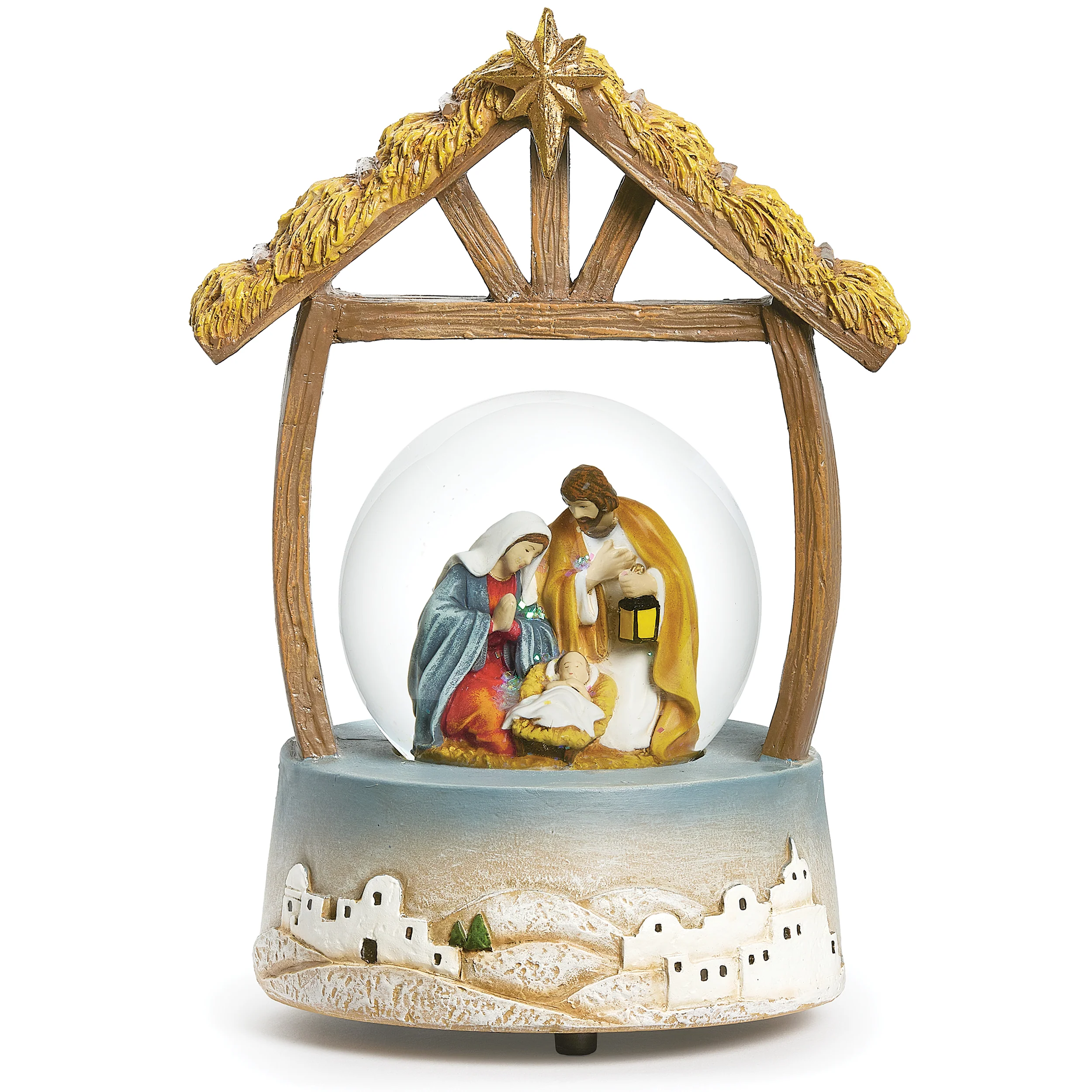 Glitterdome Musical Holy Family in Manger- "Silent Night" Tune