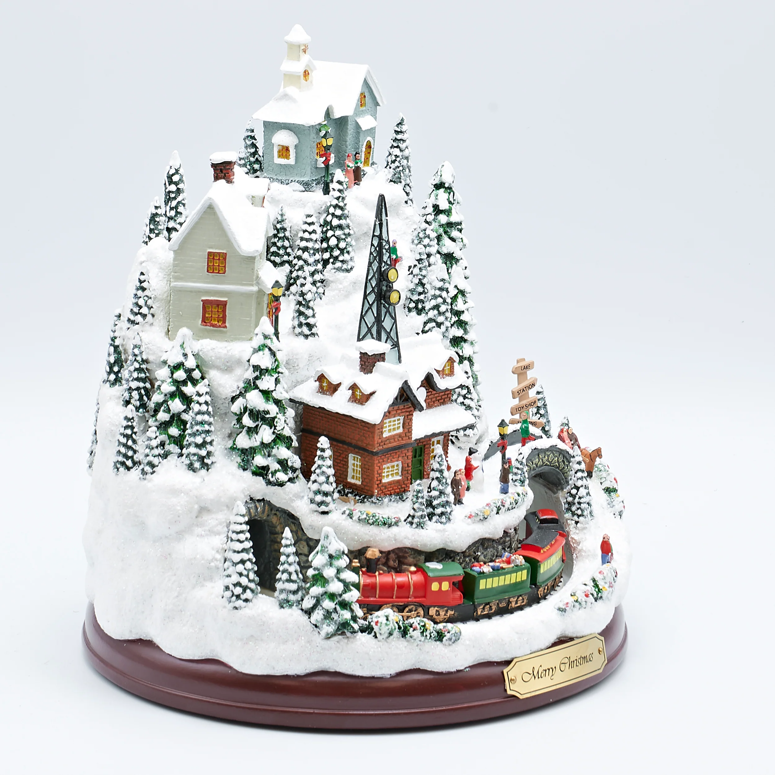 Amusements Lighted Musical Snowy Mountain Village with Rotating Train - Image 2