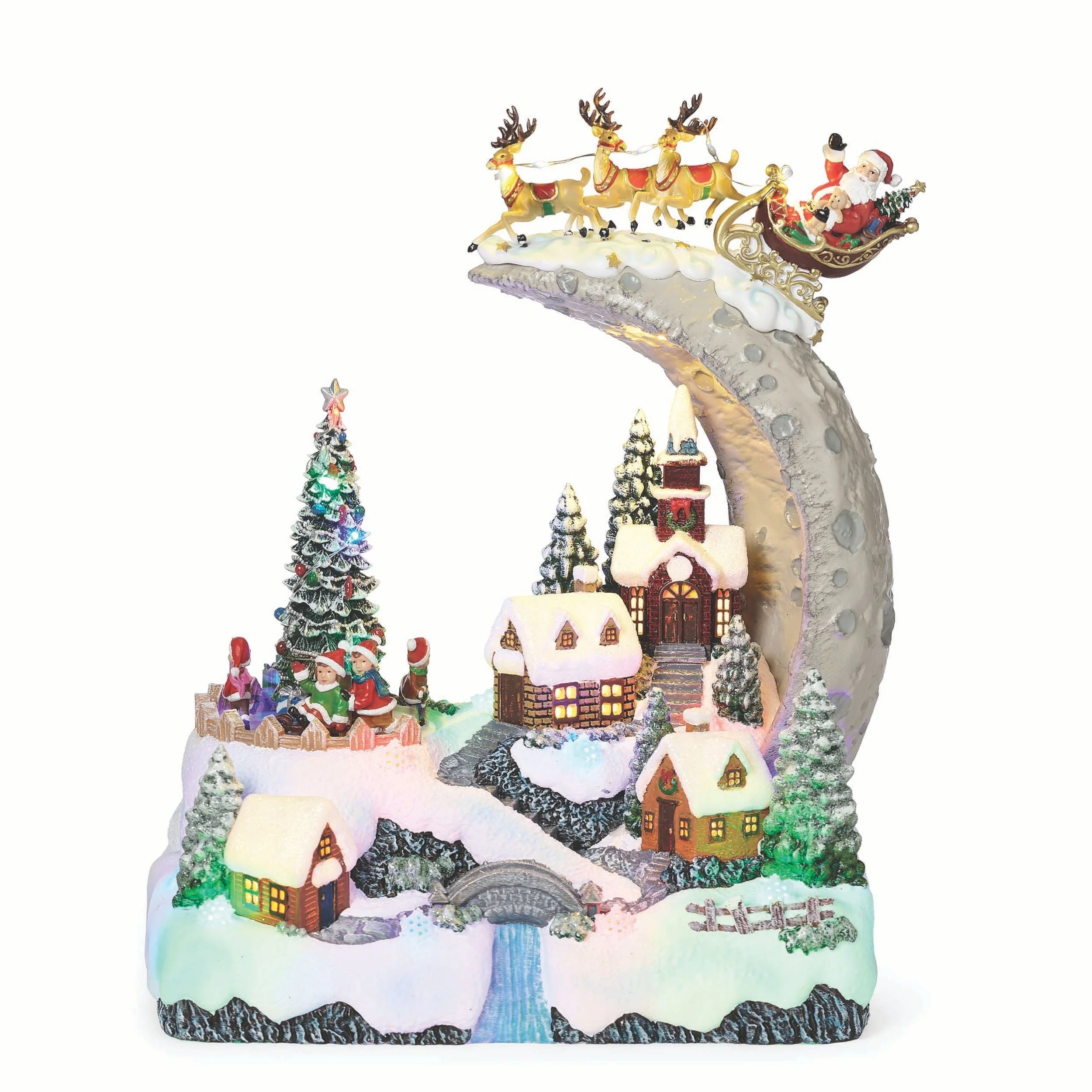 Amusements Lighted Musical Rotating Santa Flying Over the Moon Scene