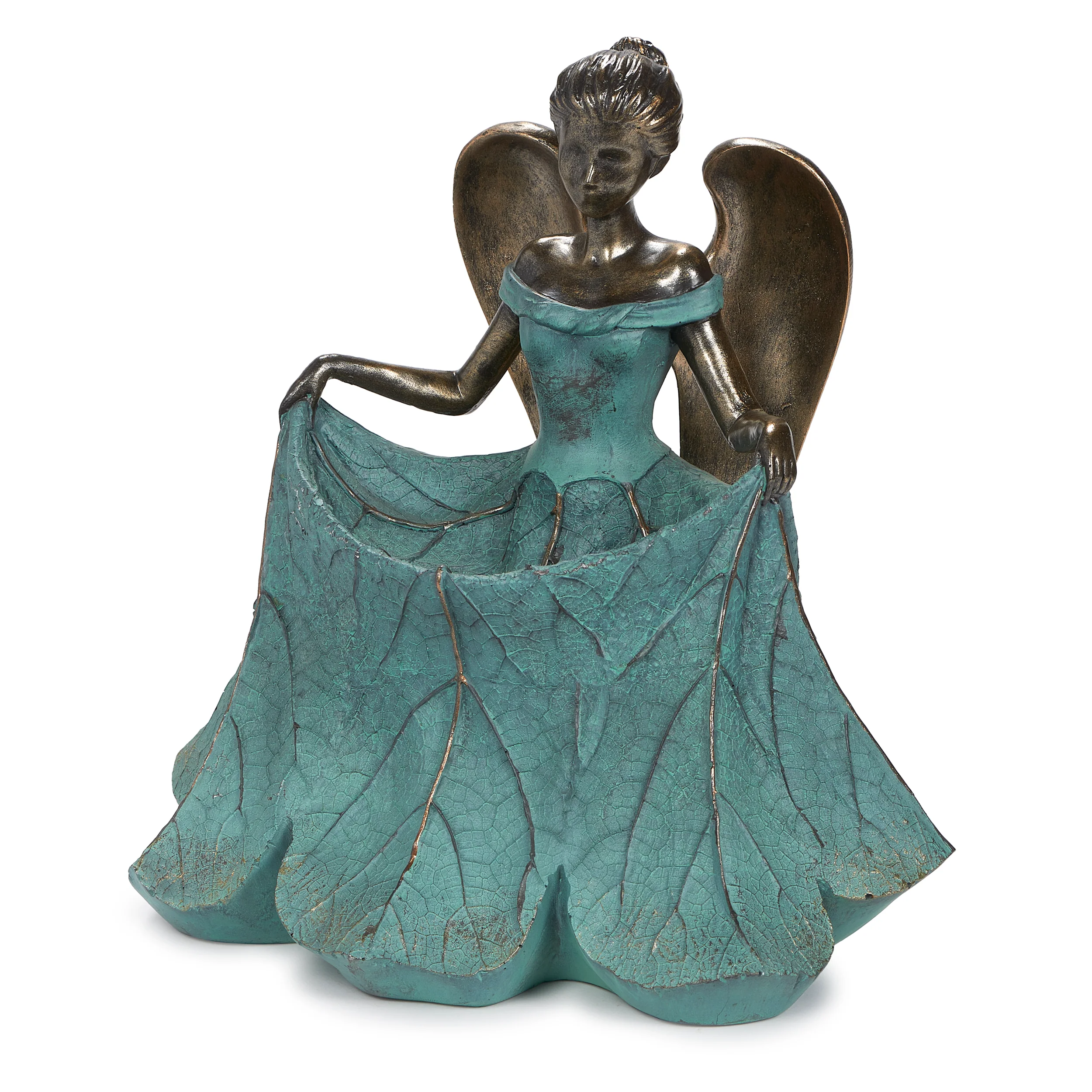 Bronze Curtsy Angel Bird Feeder Garden Statue - Image 3