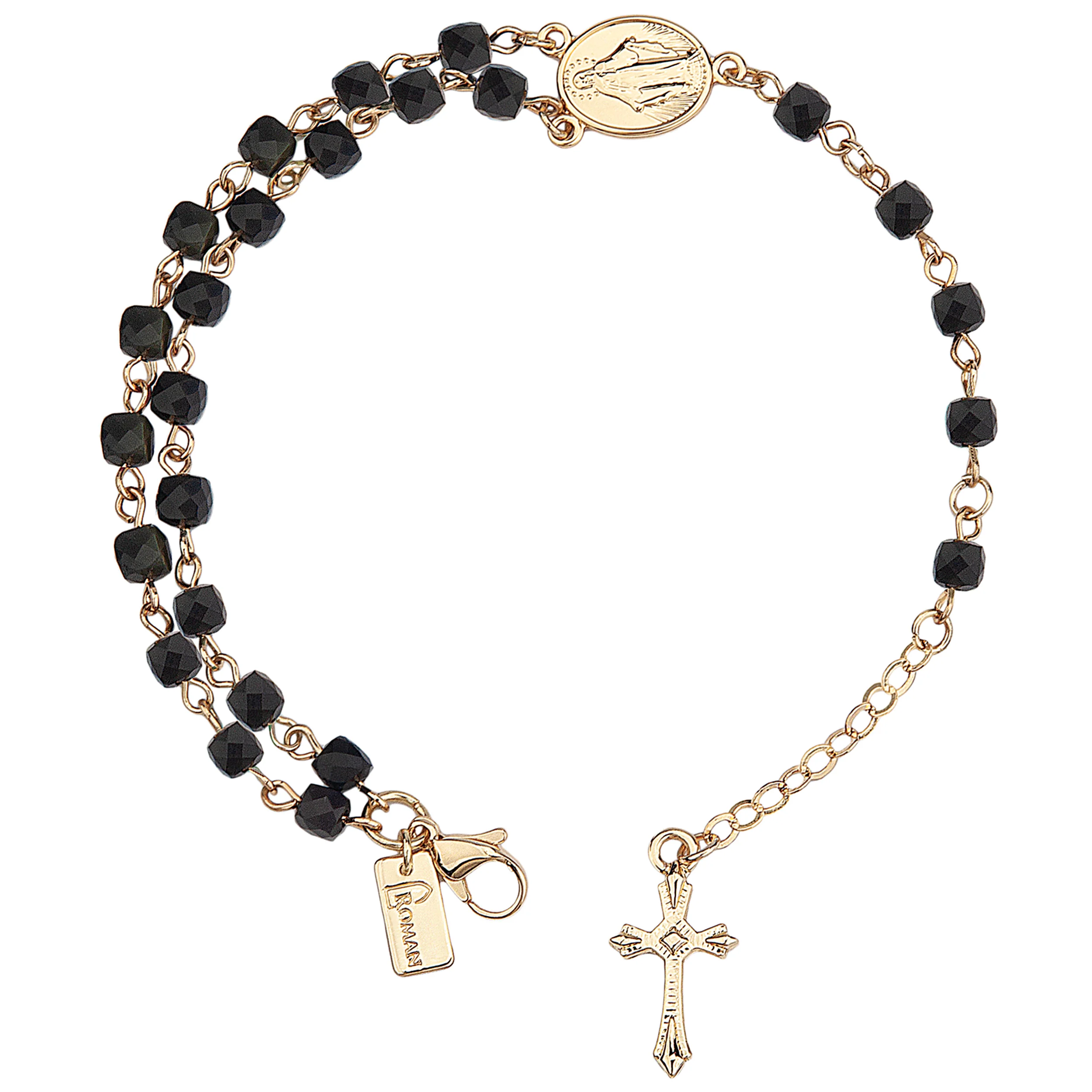 Beaded Gemstone Rosary Bracelet with Cross Charm - Image 2