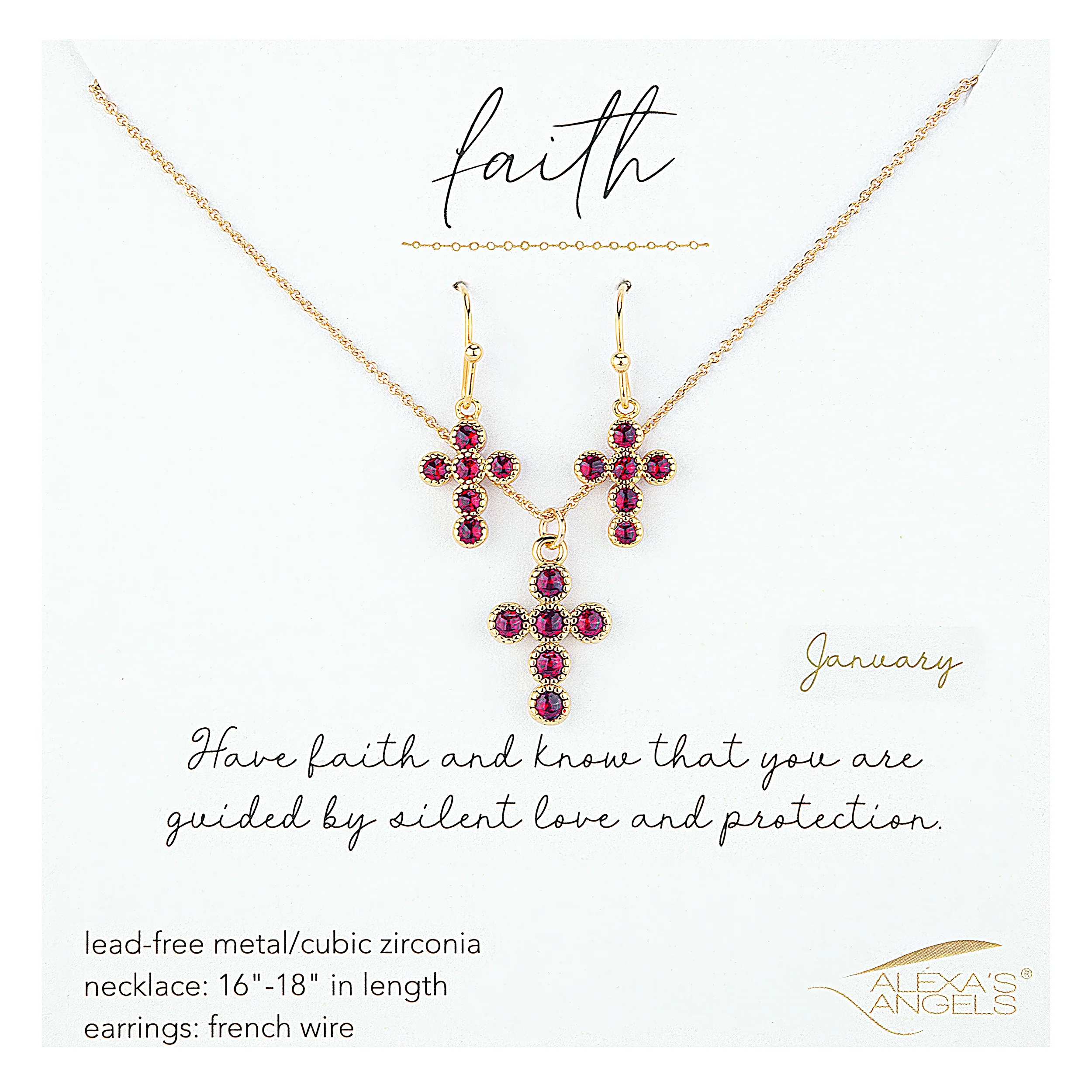 Alexa's Angels Birthstone Cross Necklace & Earring Set