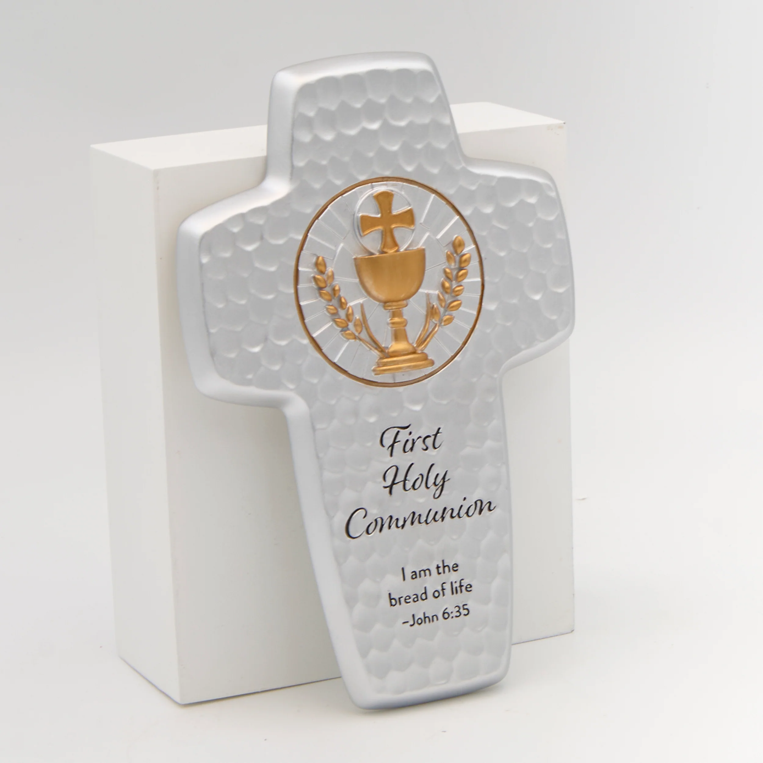 Bread of Life First Communion Wall Cross with Chalice Emblem - Image 2