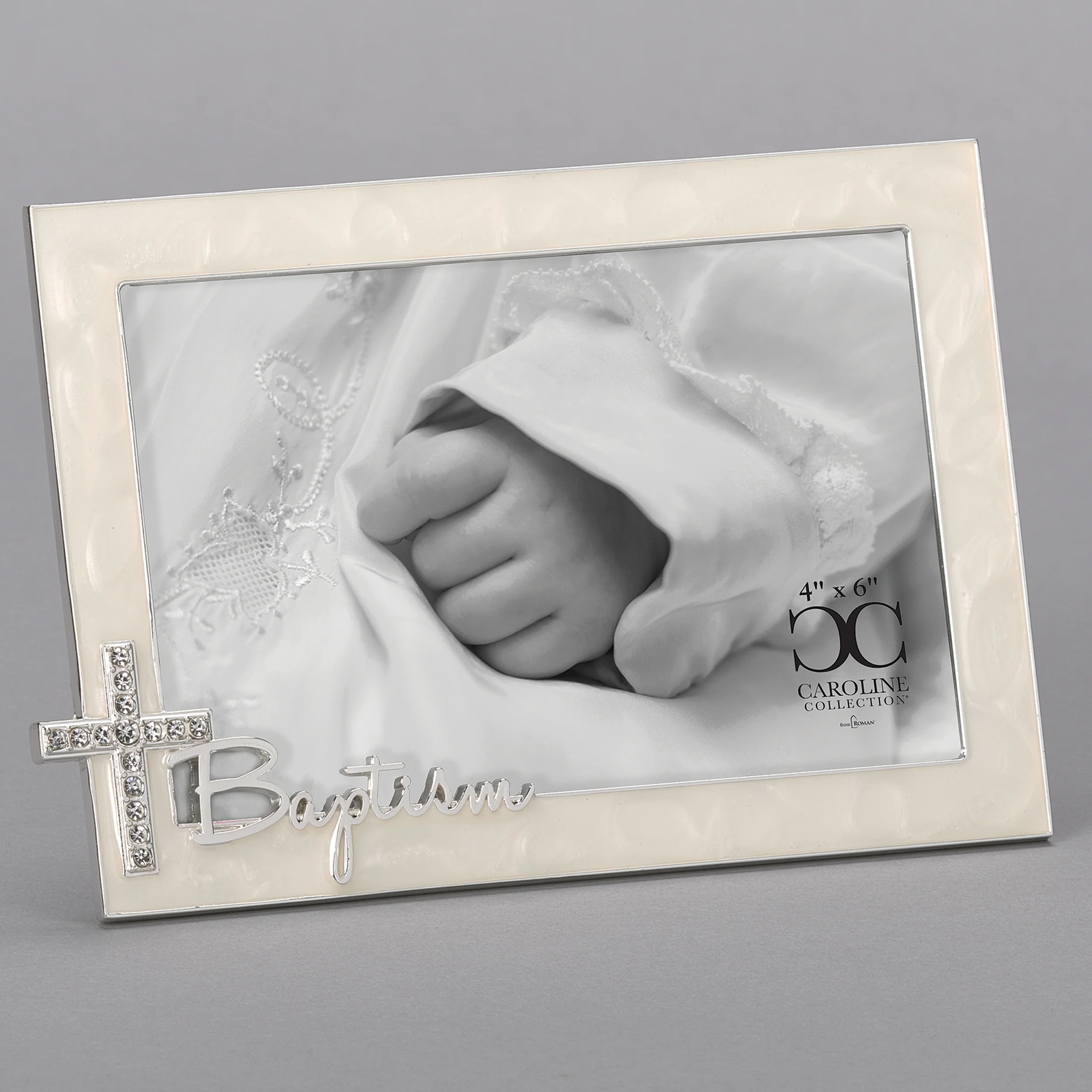 Caroline Collection Ivory Baptism Frame with Crystal Cross