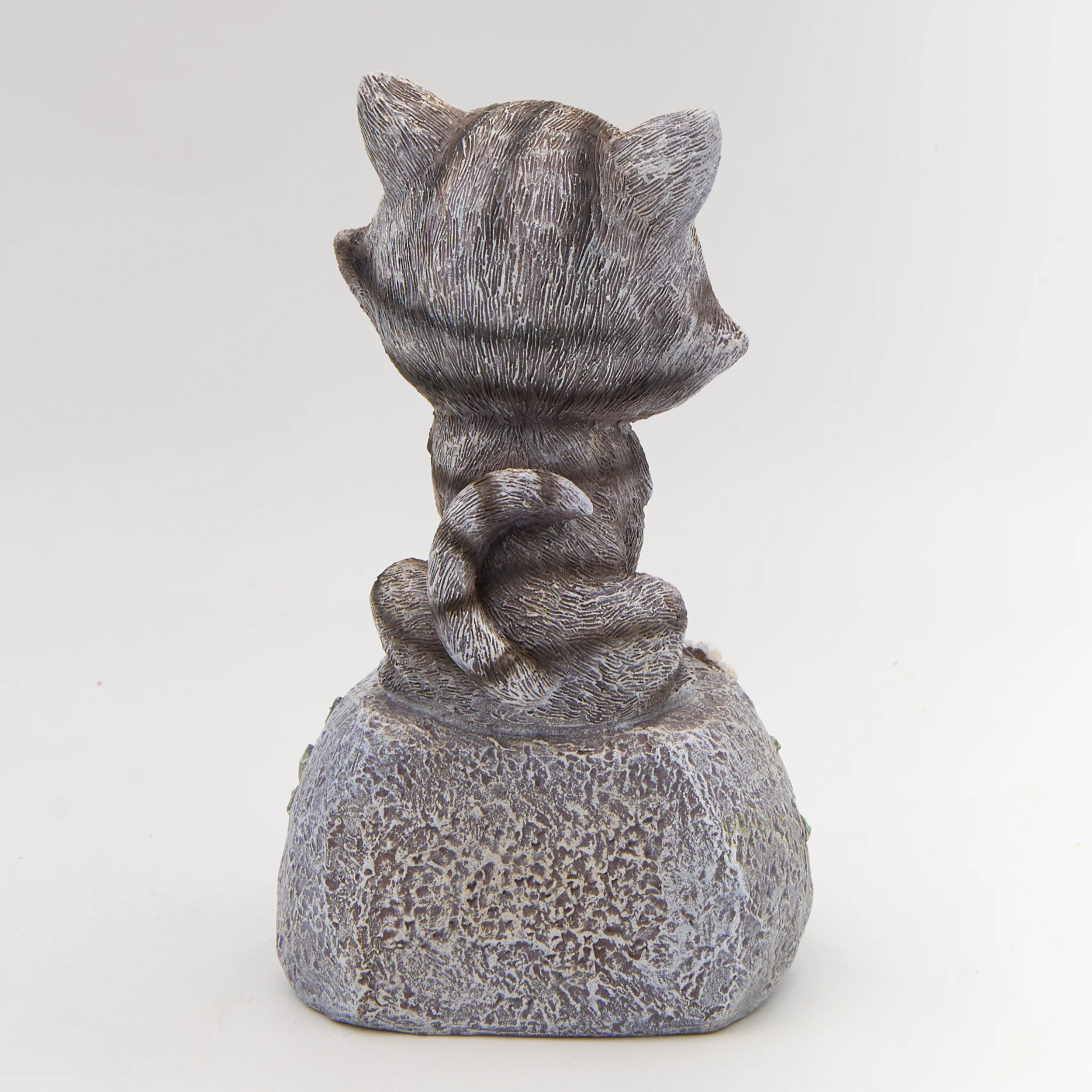 Cat on Stone Garden Statue with Floral Accents - Image 3