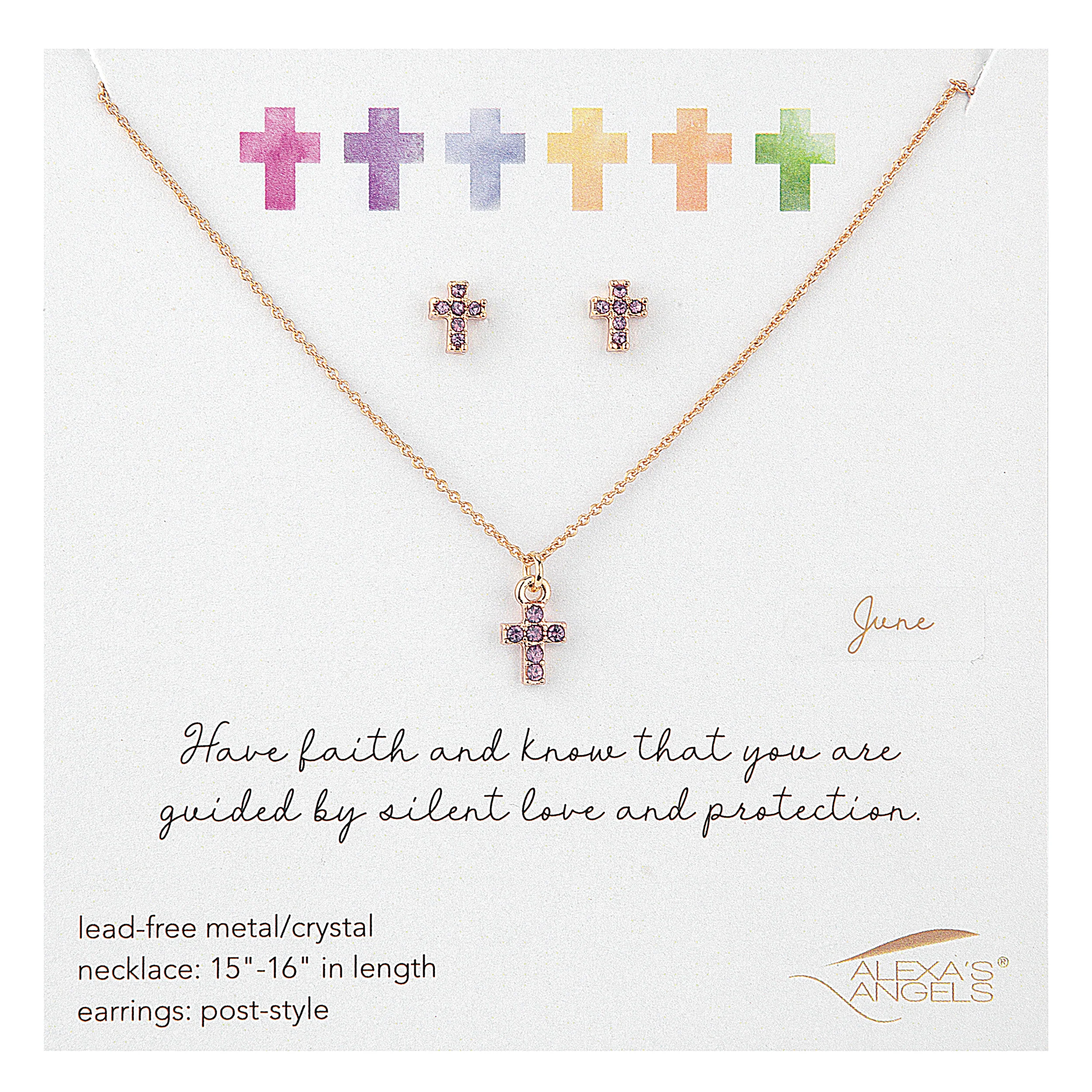 Alexa's Angels Children's Birthstone Cross Necklace & Earring Set - Image 11
