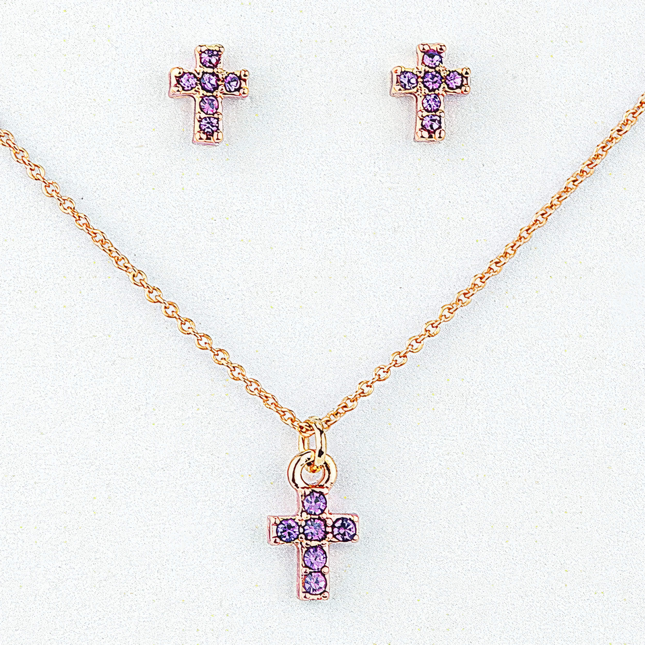 Alexa's Angels Children's Birthstone Cross Necklace & Earring Set - Image 12