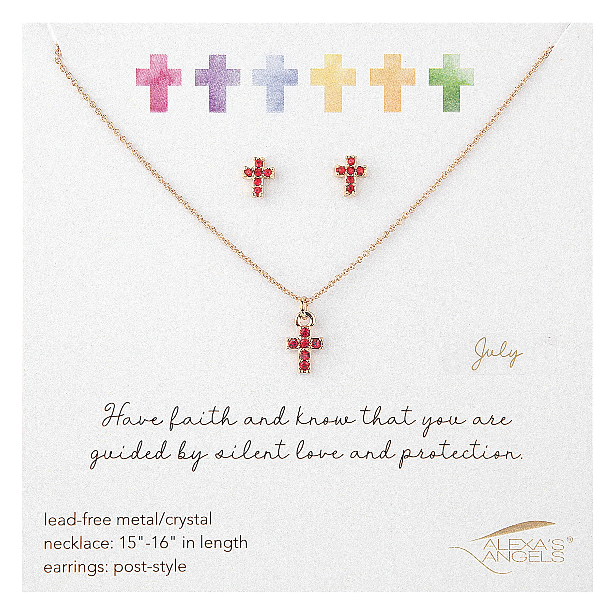 Alexa's Angels Children's Birthstone Cross Necklace & Earring Set - Image 13