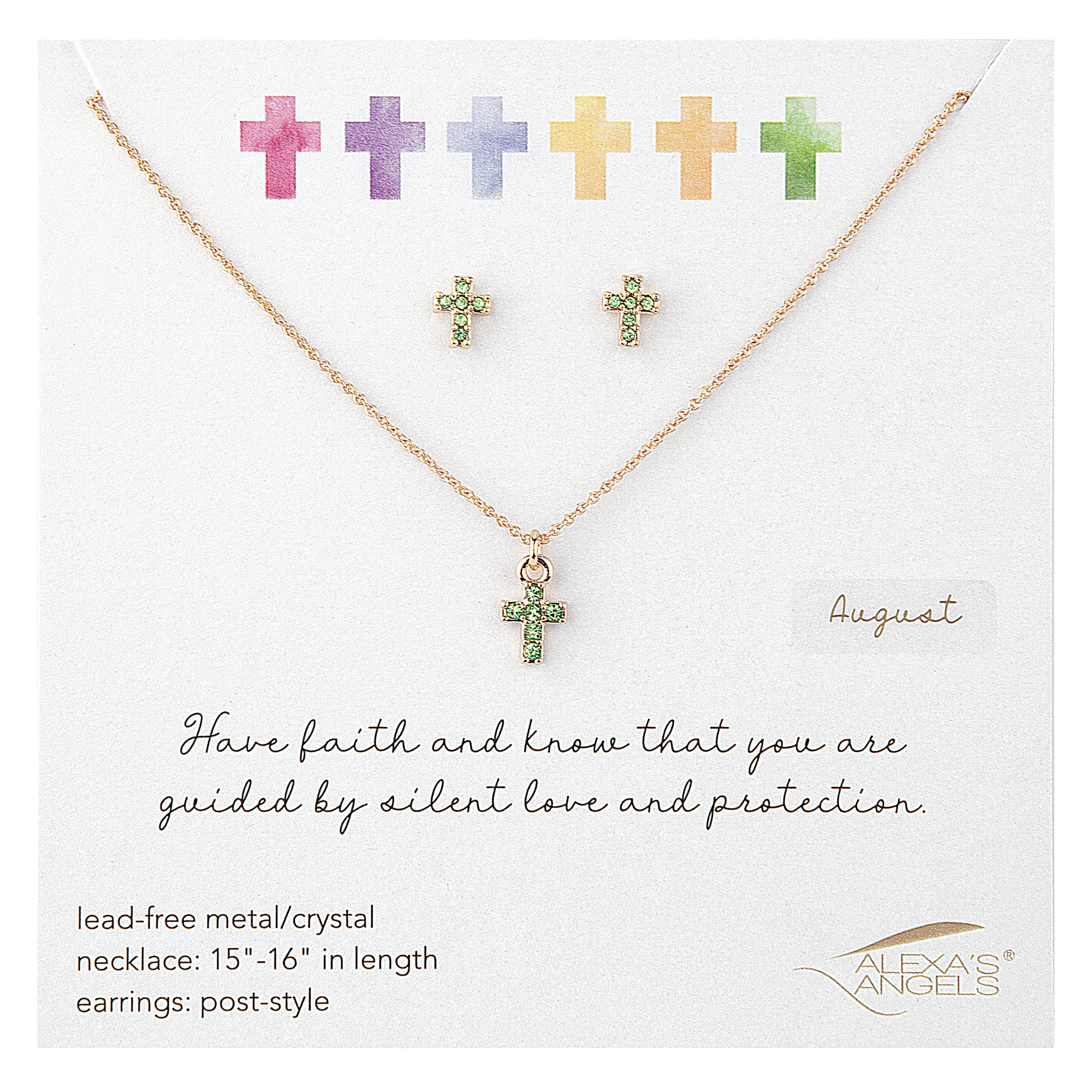 Alexa's Angels Children's Birthstone Cross Necklace & Earring Set - Image 15