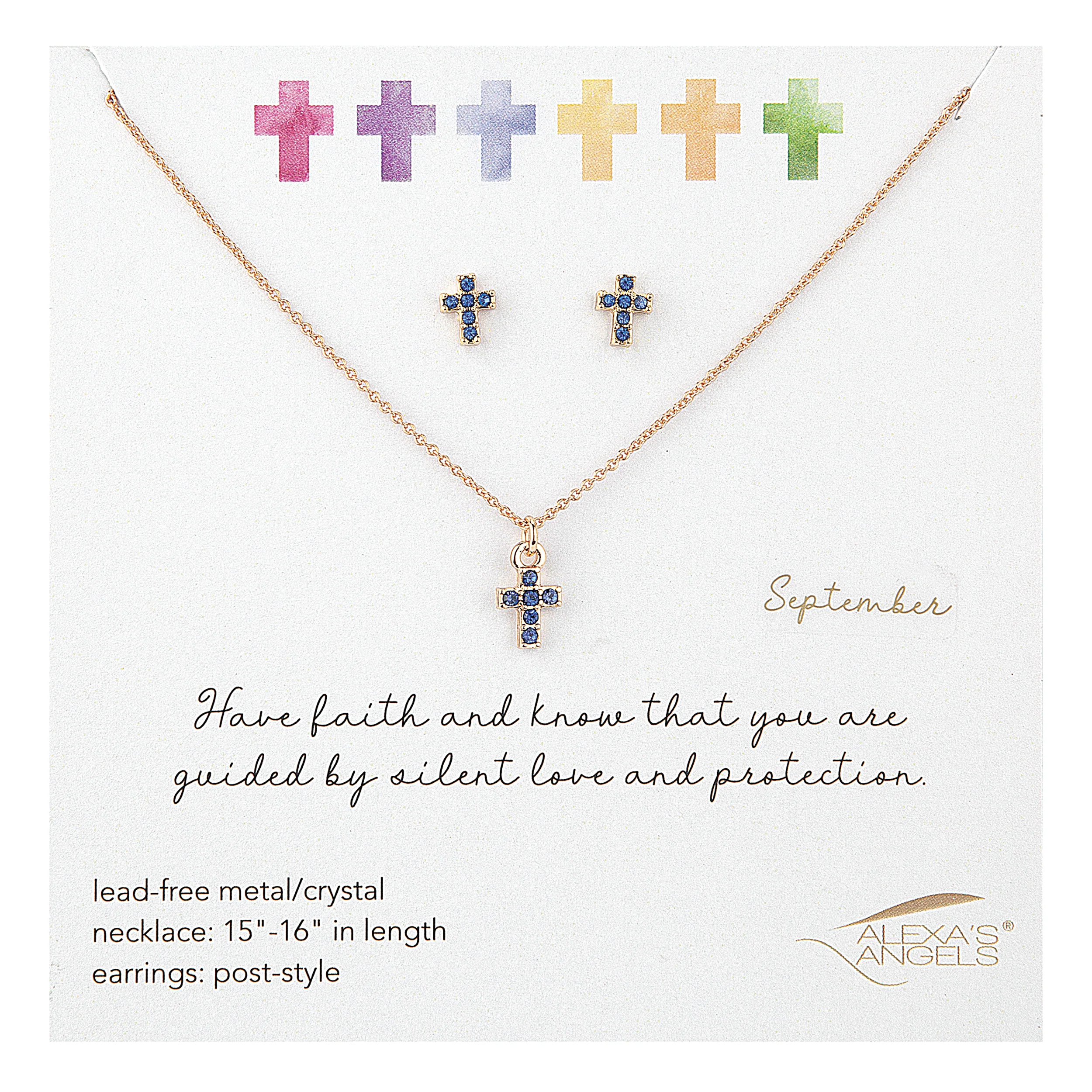 Alexa's Angels Children's Birthstone Cross Necklace & Earring Set - Image 17