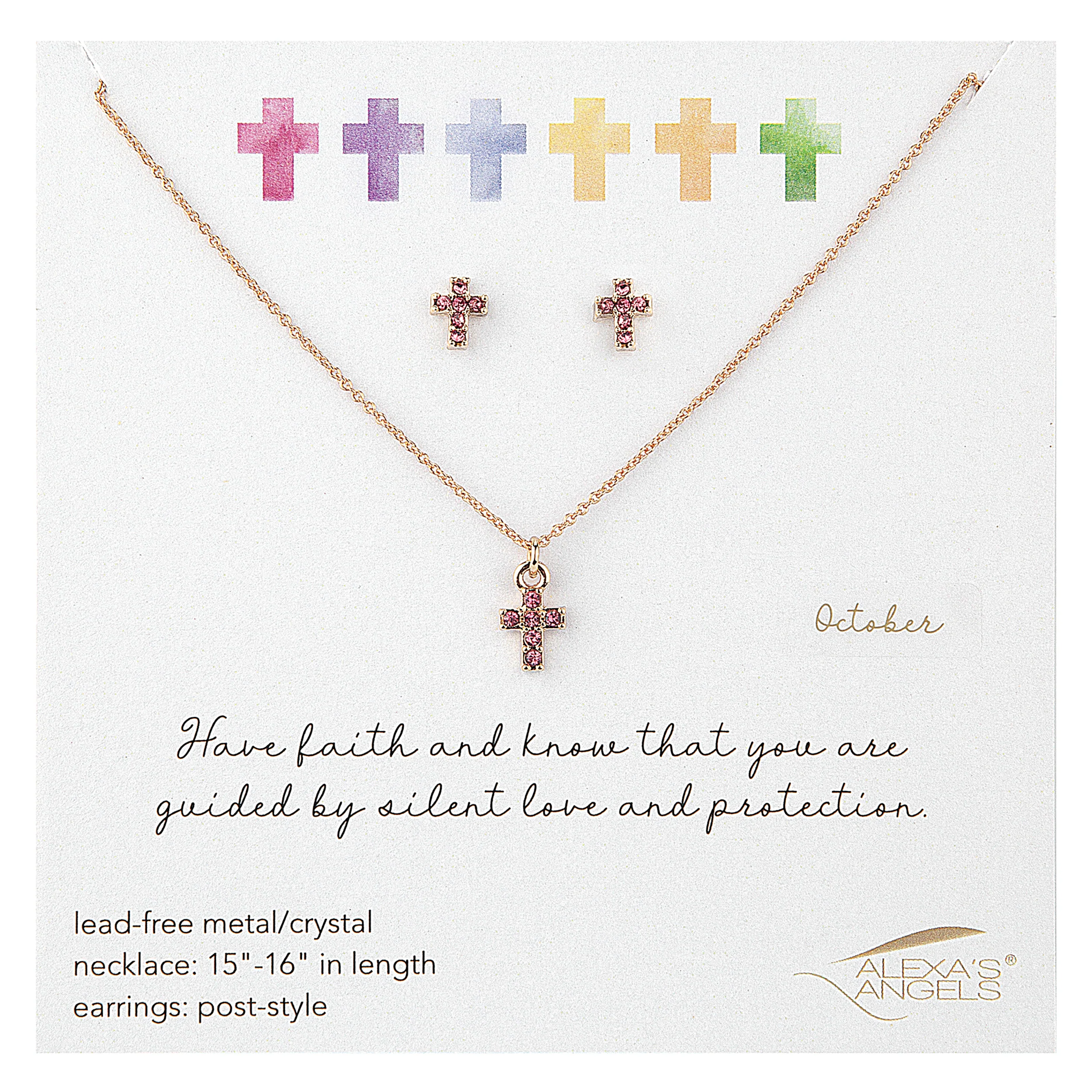 Alexa's Angels Children's Birthstone Cross Necklace & Earring Set - Image 19