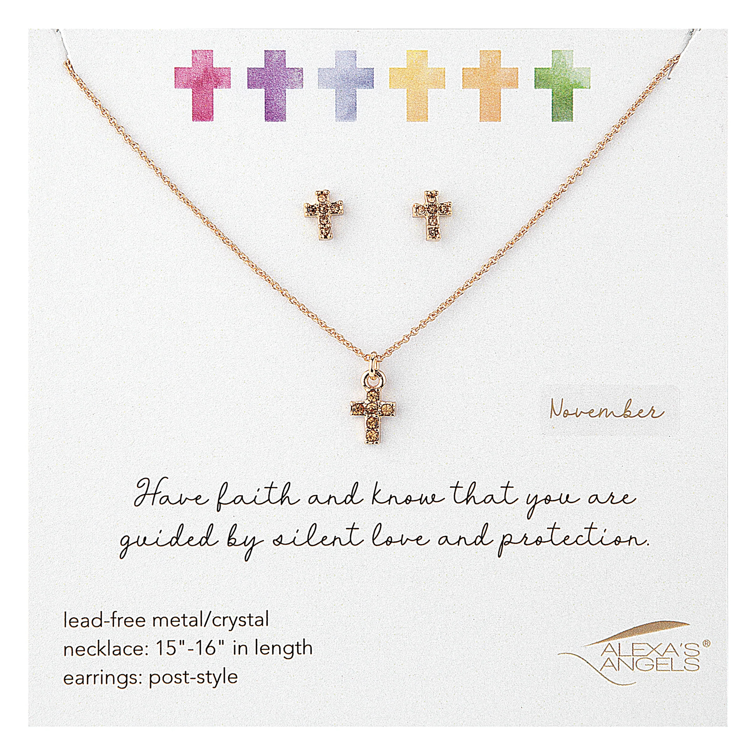 Alexa's Angels Children's Birthstone Cross Necklace & Earring Set - Image 21