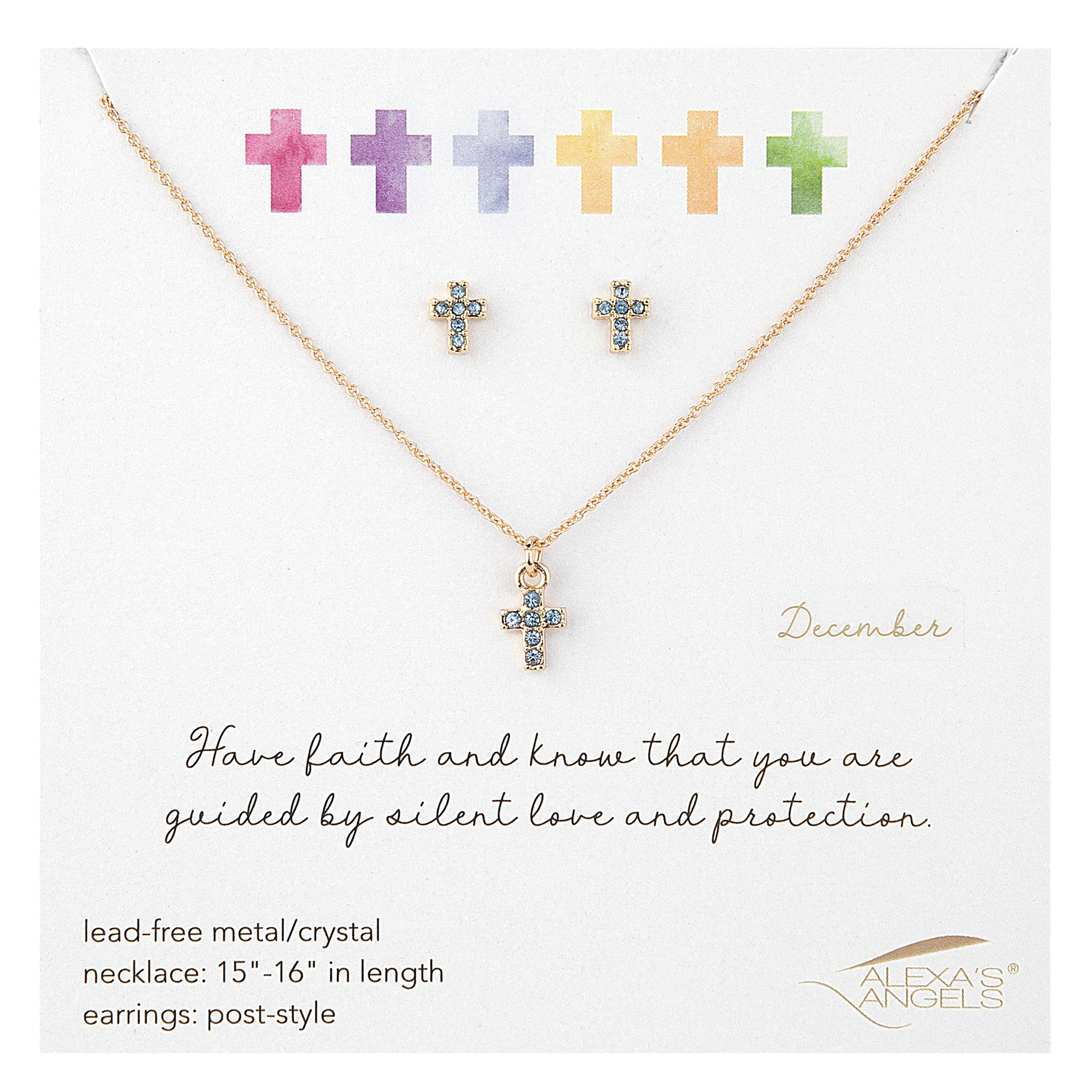 Alexa's Angels Children's Birthstone Cross Necklace & Earring Set - Image 23