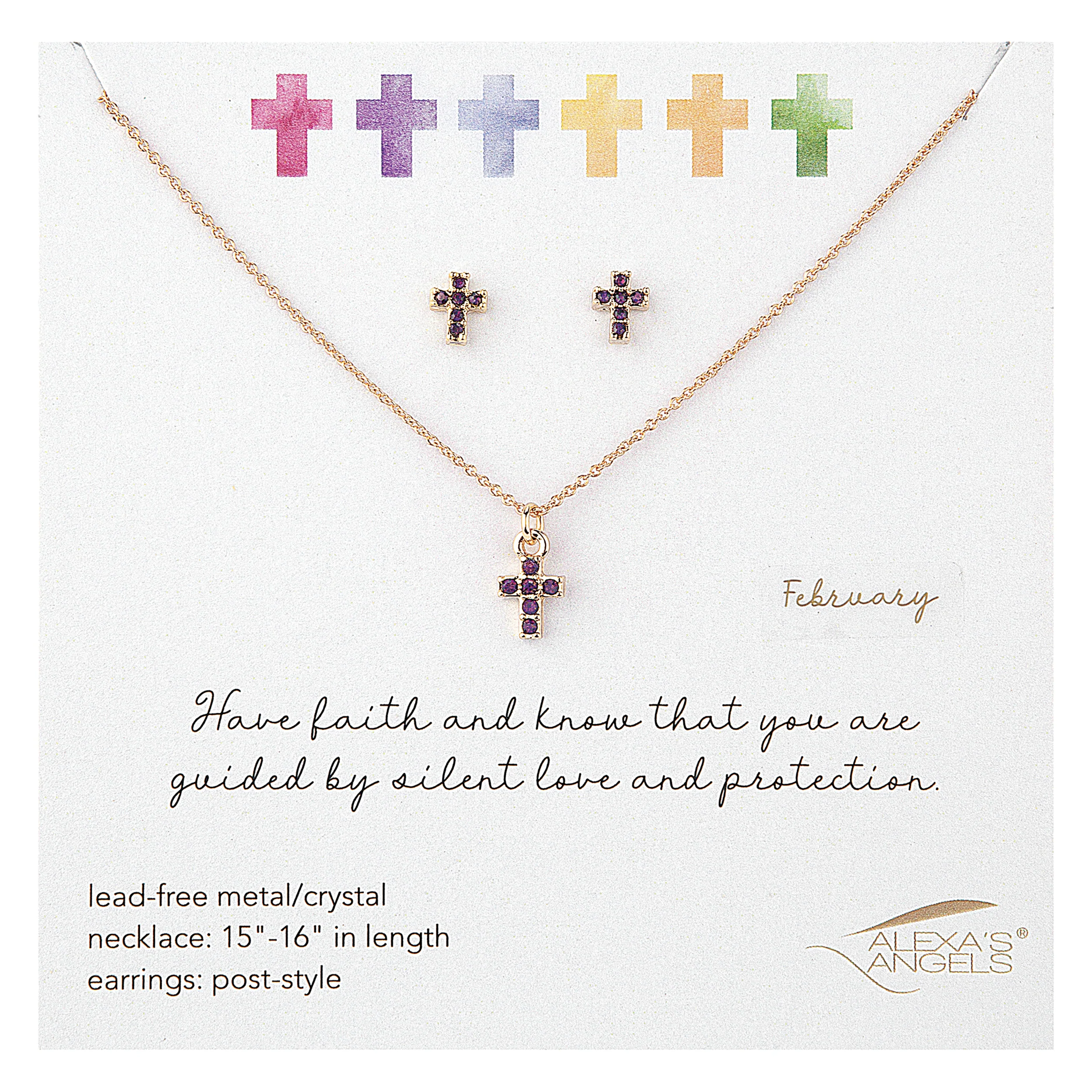 Alexa's Angels Children's Birthstone Cross Necklace & Earring Set - Image 3