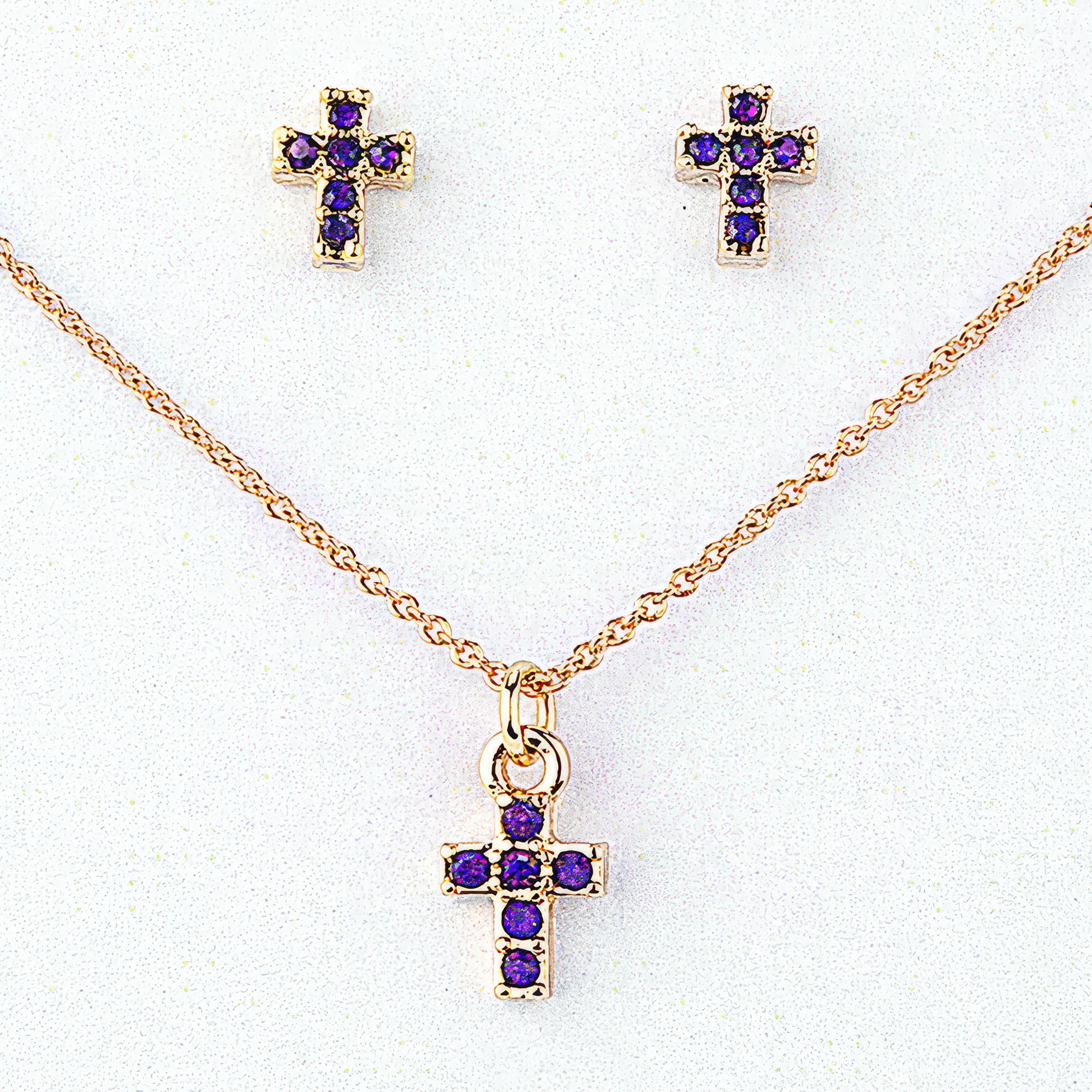 Alexa's Angels Children's Birthstone Cross Necklace & Earring Set - Image 4