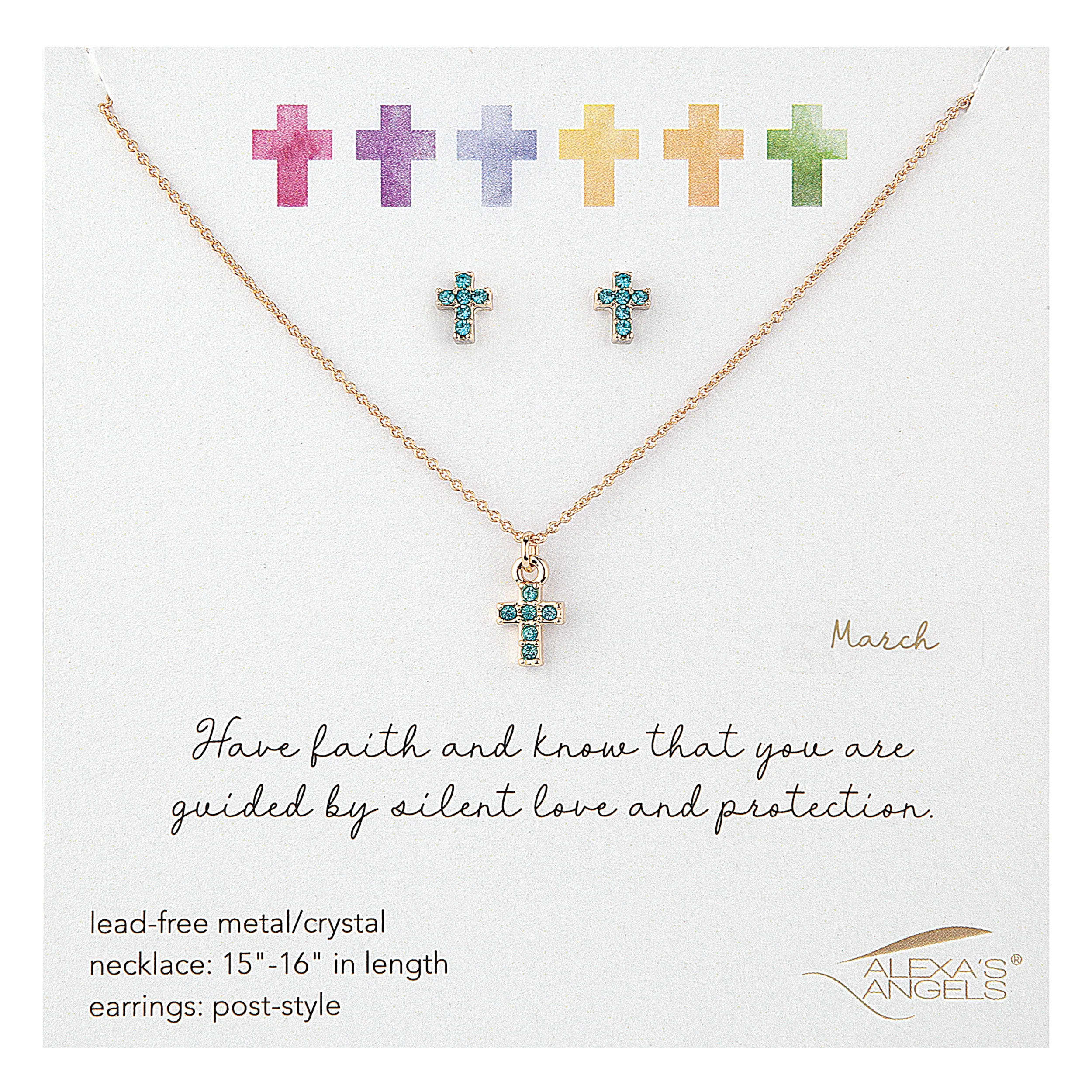 Alexa's Angels Children's Birthstone Cross Necklace & Earring Set - Image 5