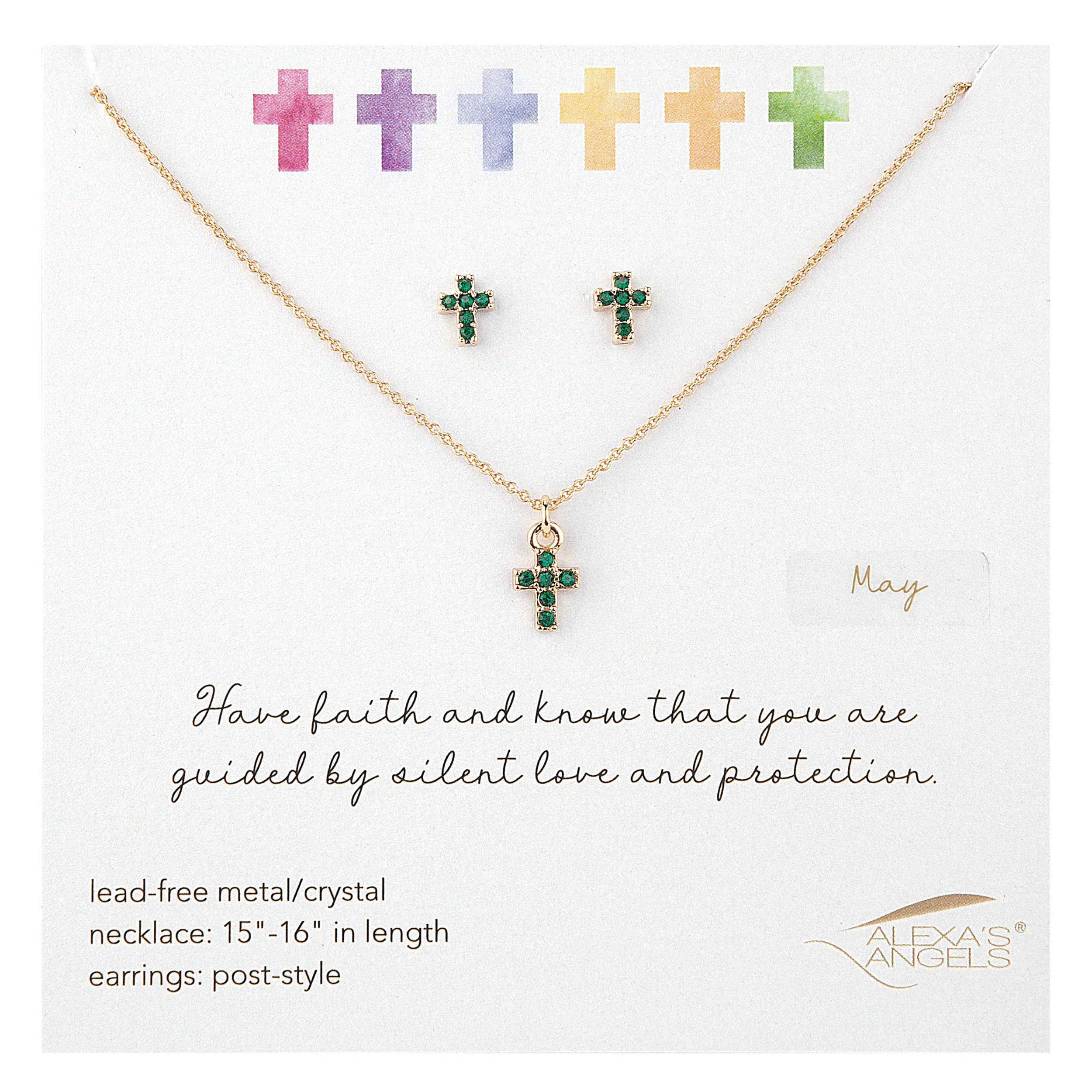 Alexa's Angels Children's Birthstone Cross Necklace & Earring Set - Image 9