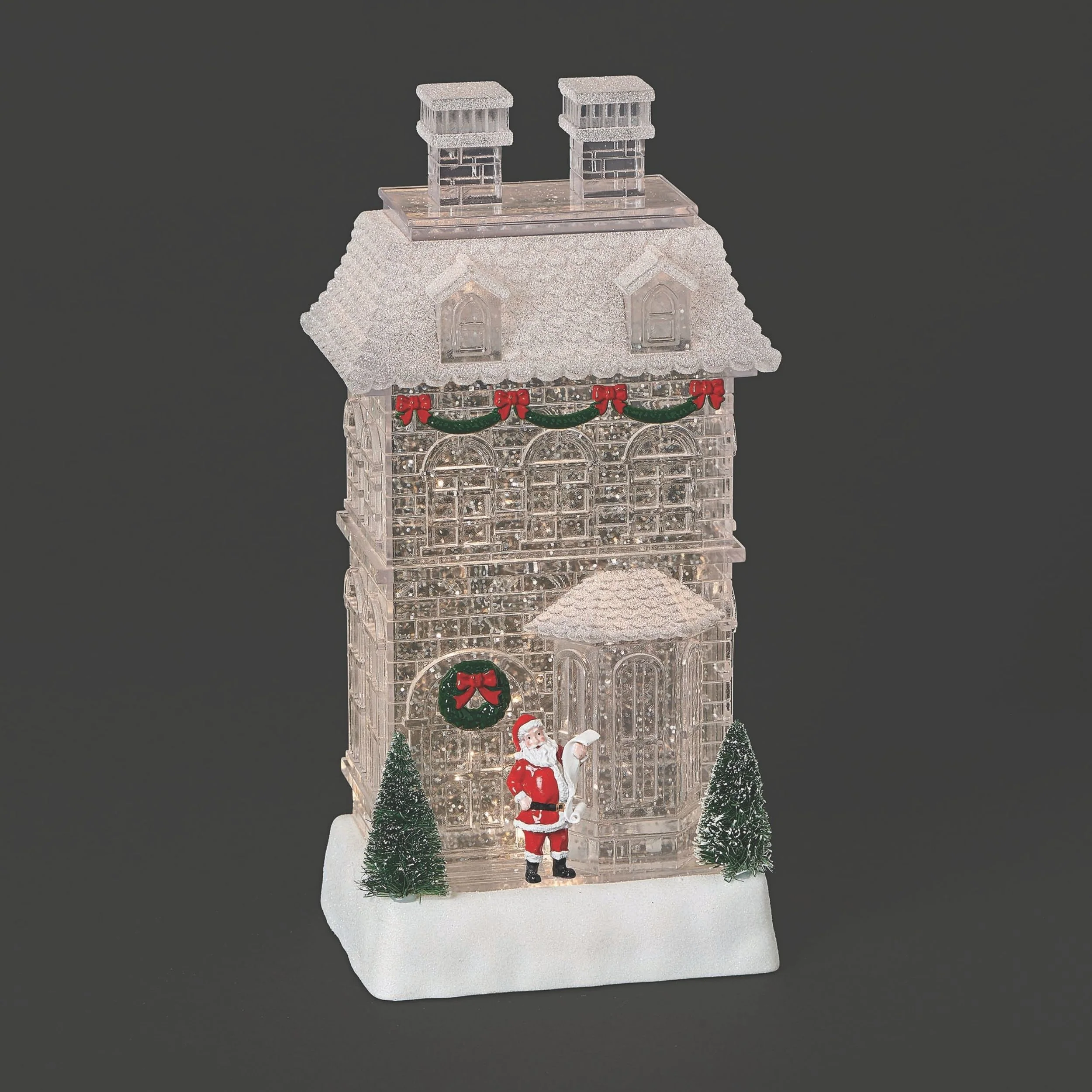 Confetti Lites Lighted Swirl Clear Two-Story House with Santa Checking List