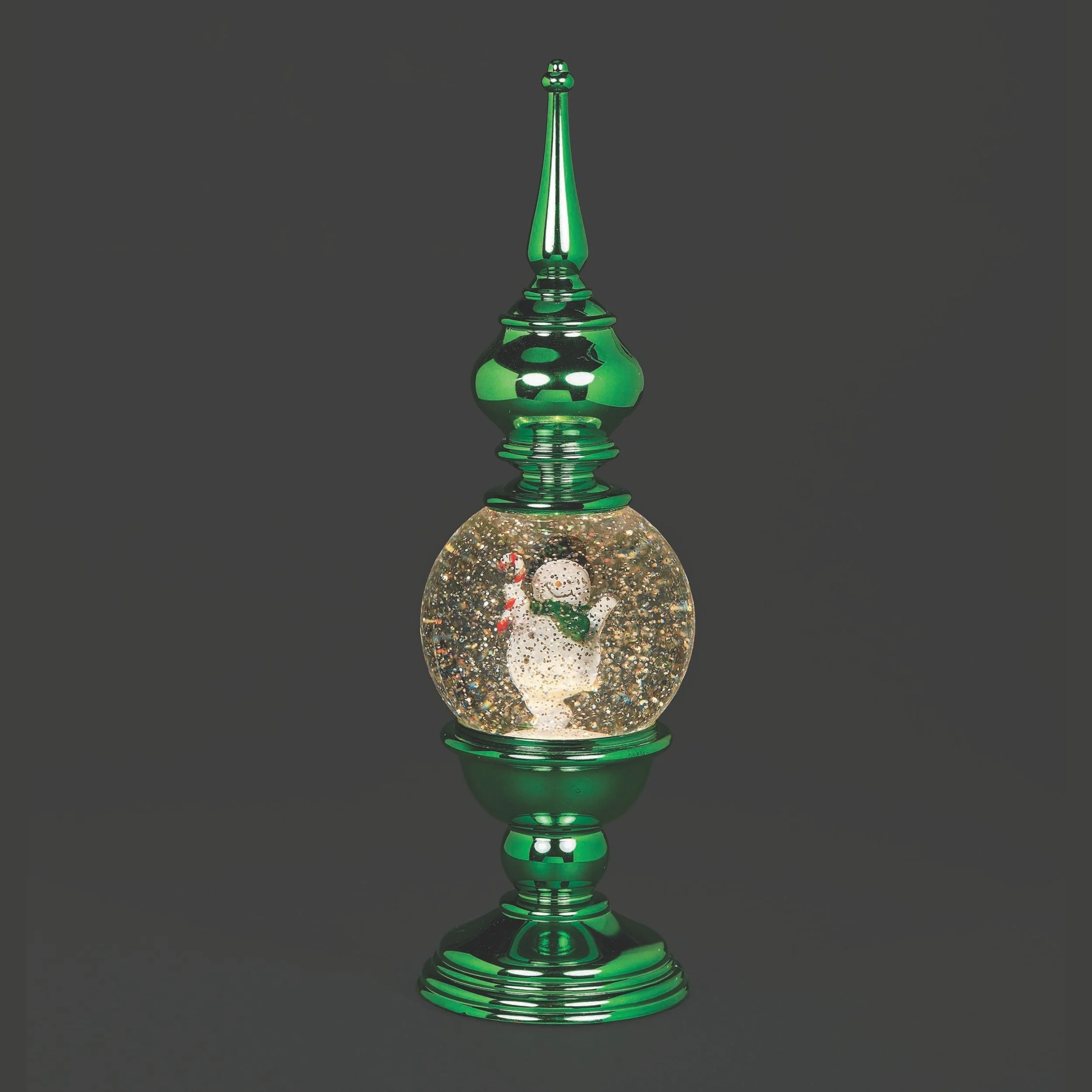 Confetti Lites Lighted Swirl Green Finial with Rotating Snowman