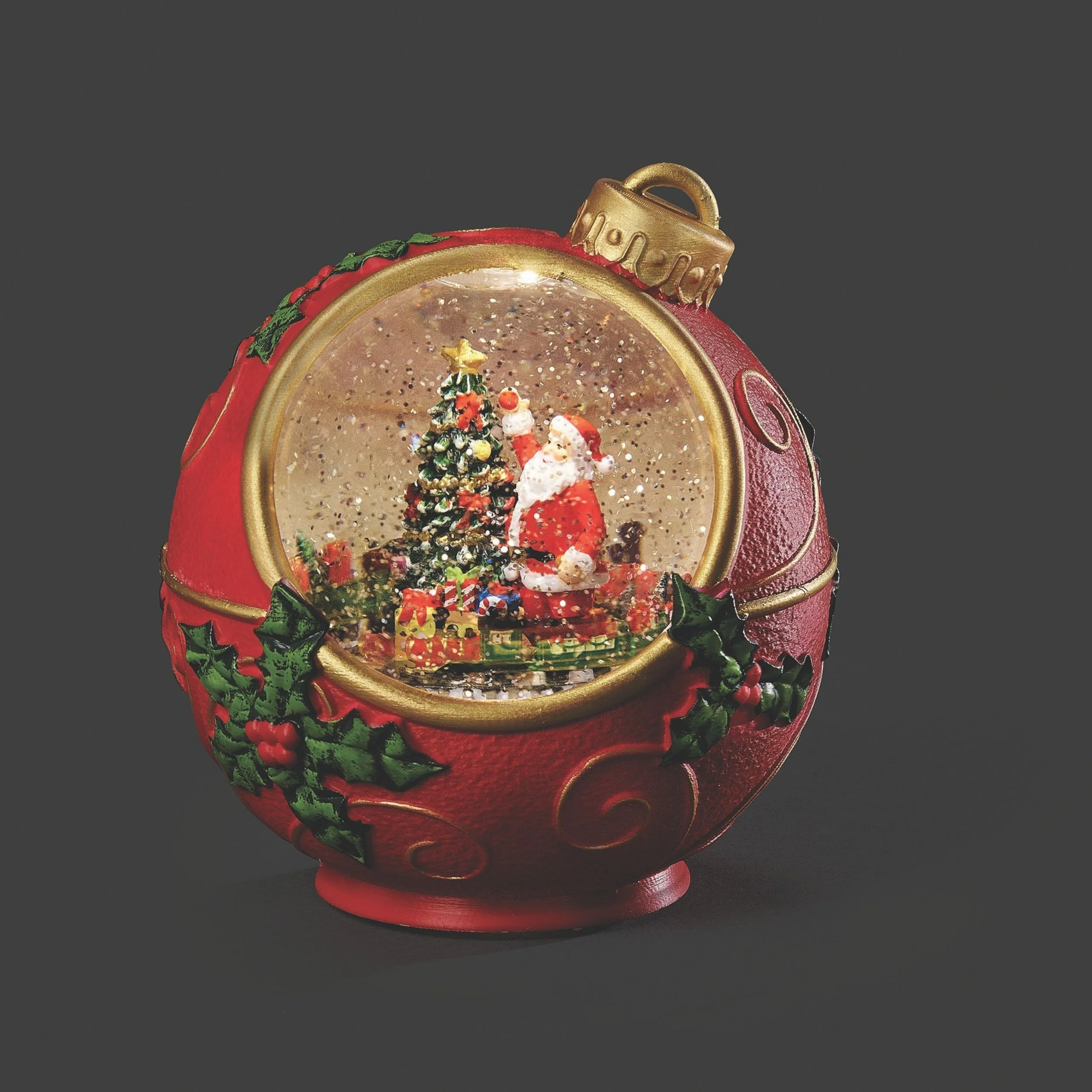 Confetti Lites Lighted Swirl Red & Gold Ornament with Santa Scene