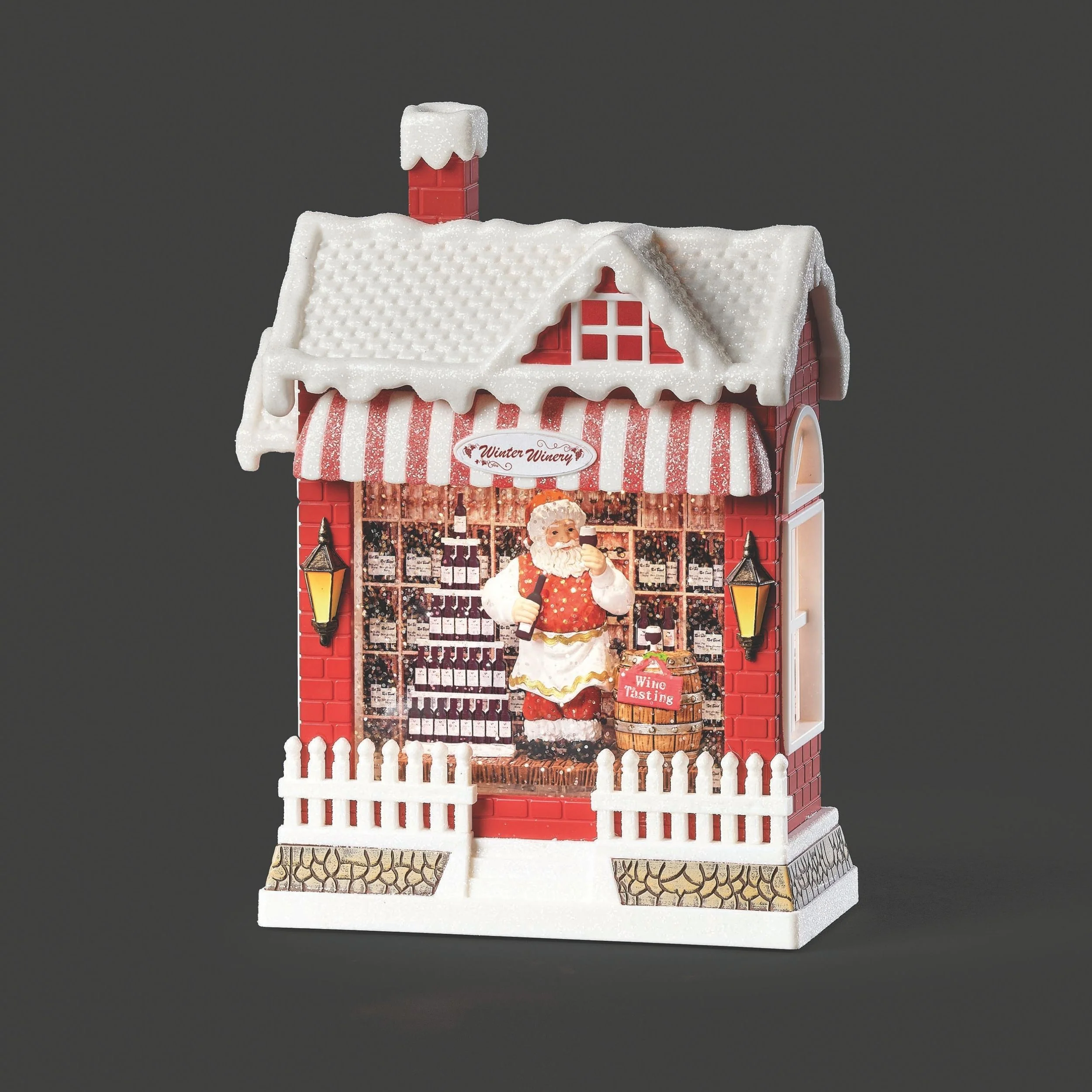 Confetti Lites Lighted Swirl Wine Shop with Santa Serving Wine