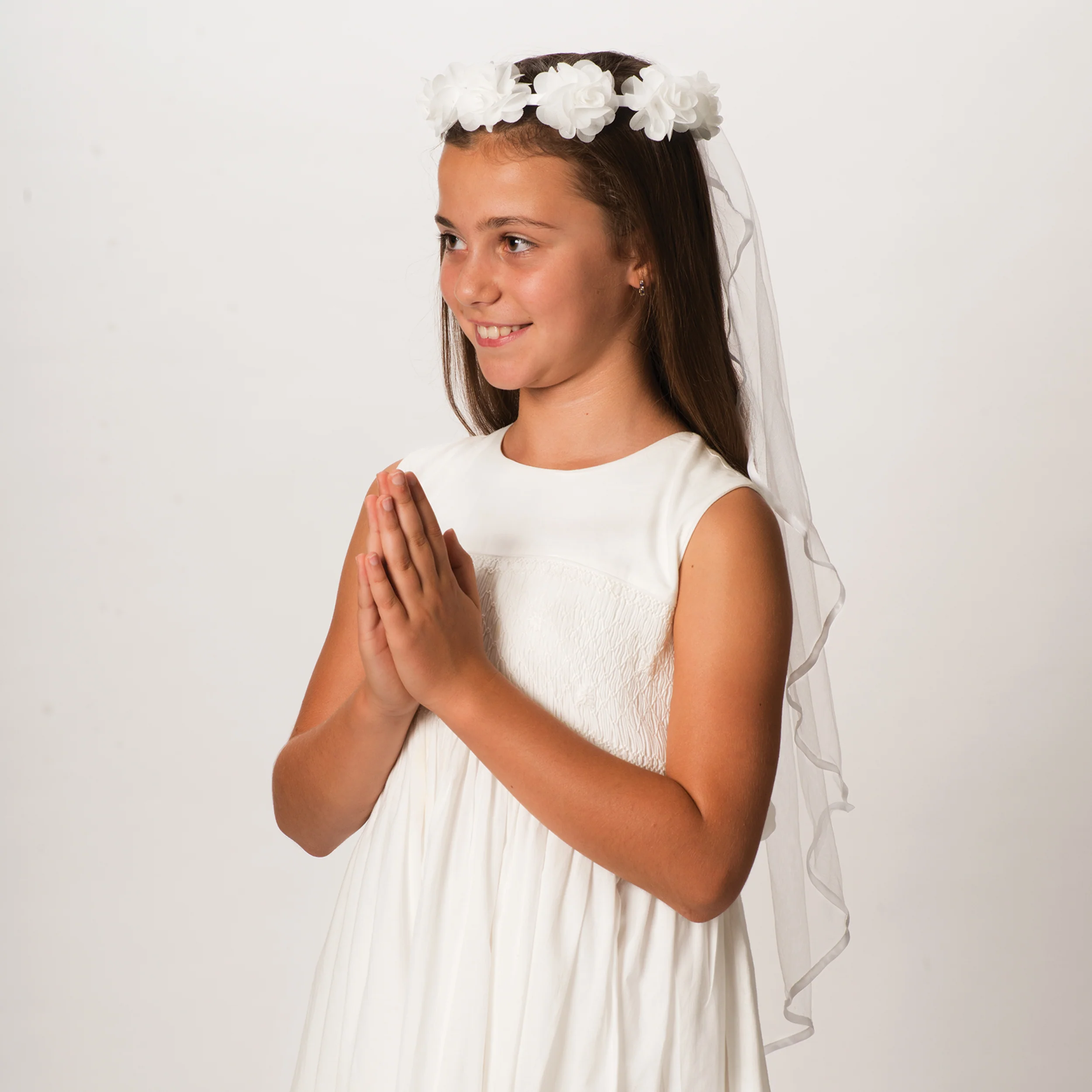 Emily First Communion Veil with Floral Crown Headband