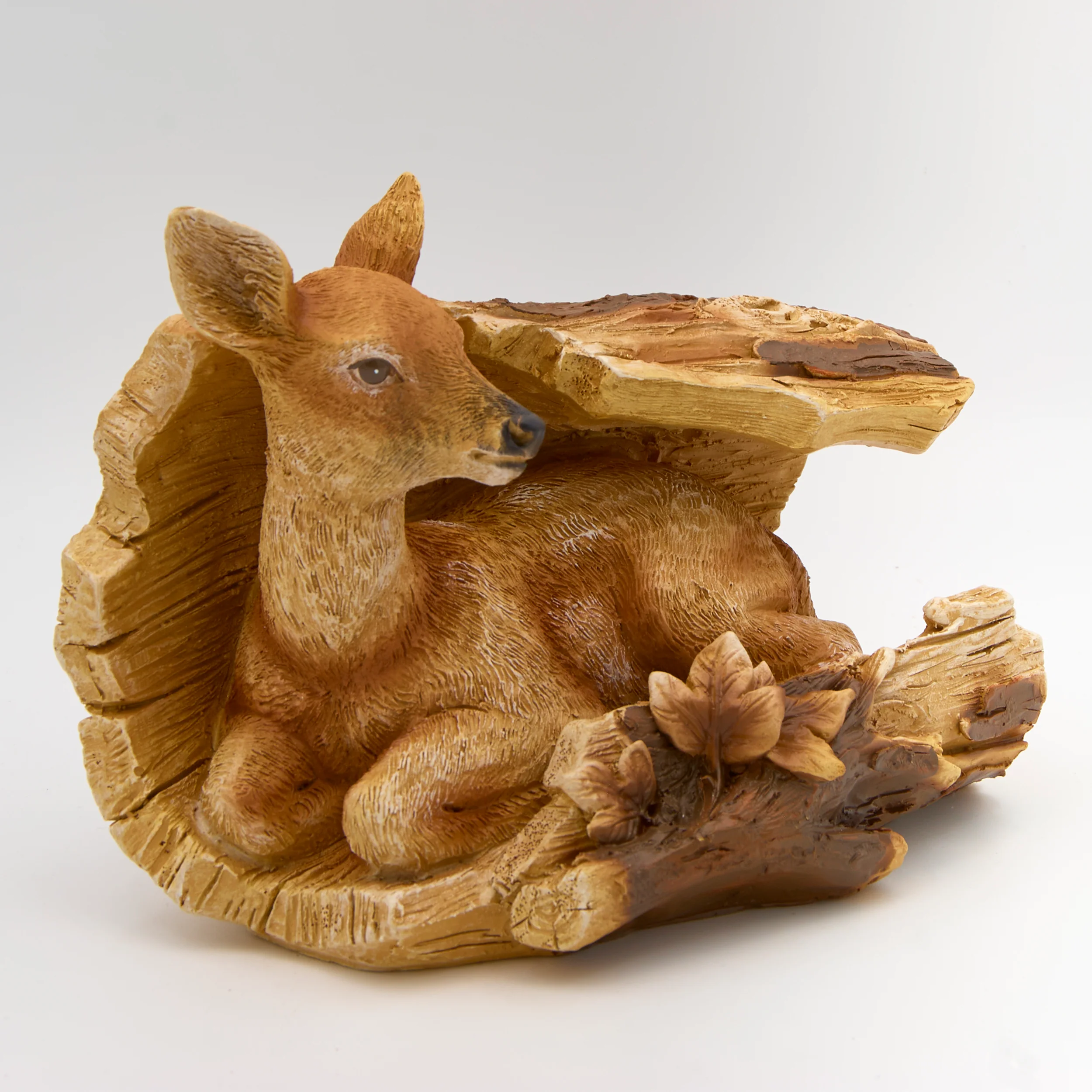 Fawn in Tree Trunk Garden Statue – Timber Tails Collection - Image 2