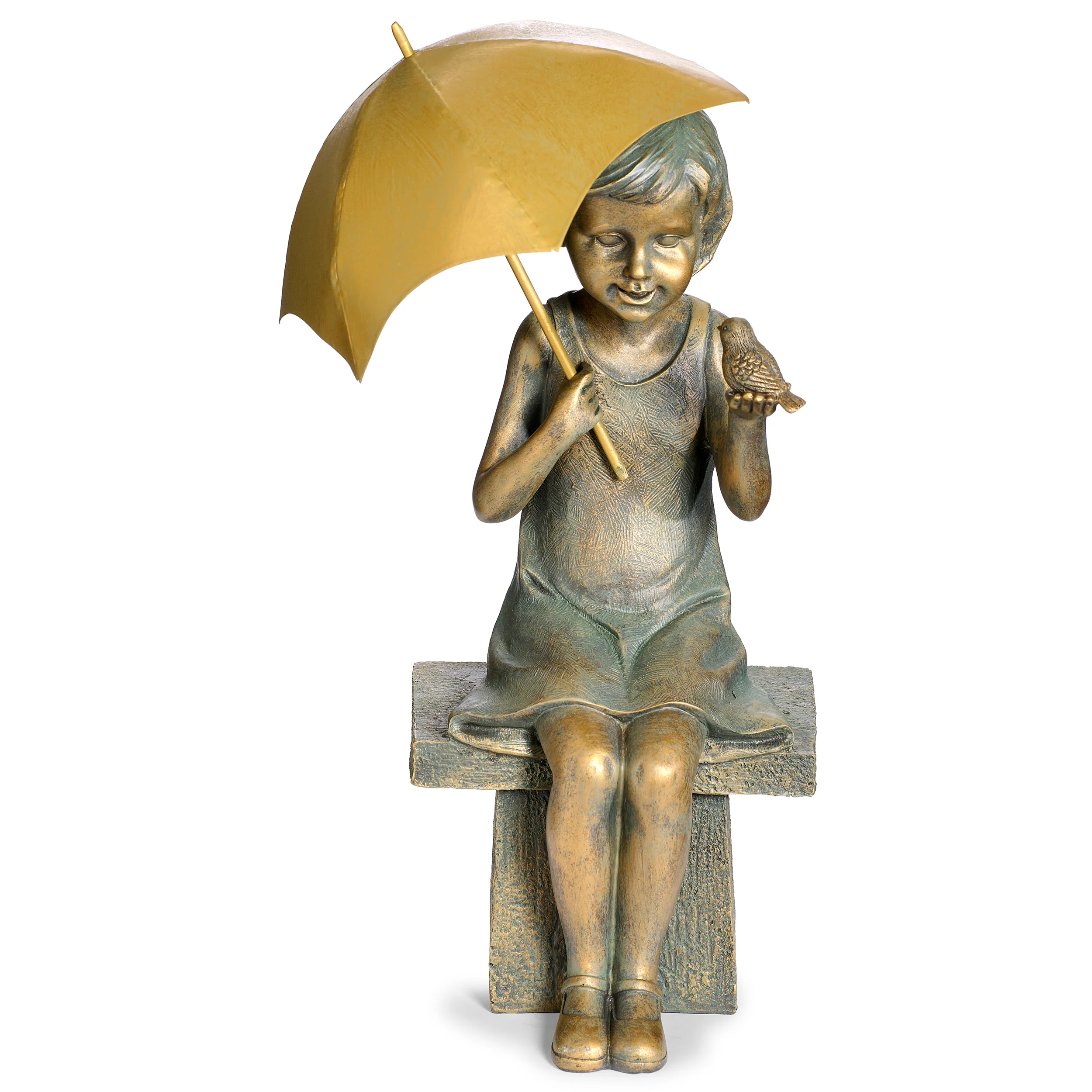 Girl with Umbrella & Bird Garden Statue - Image 5