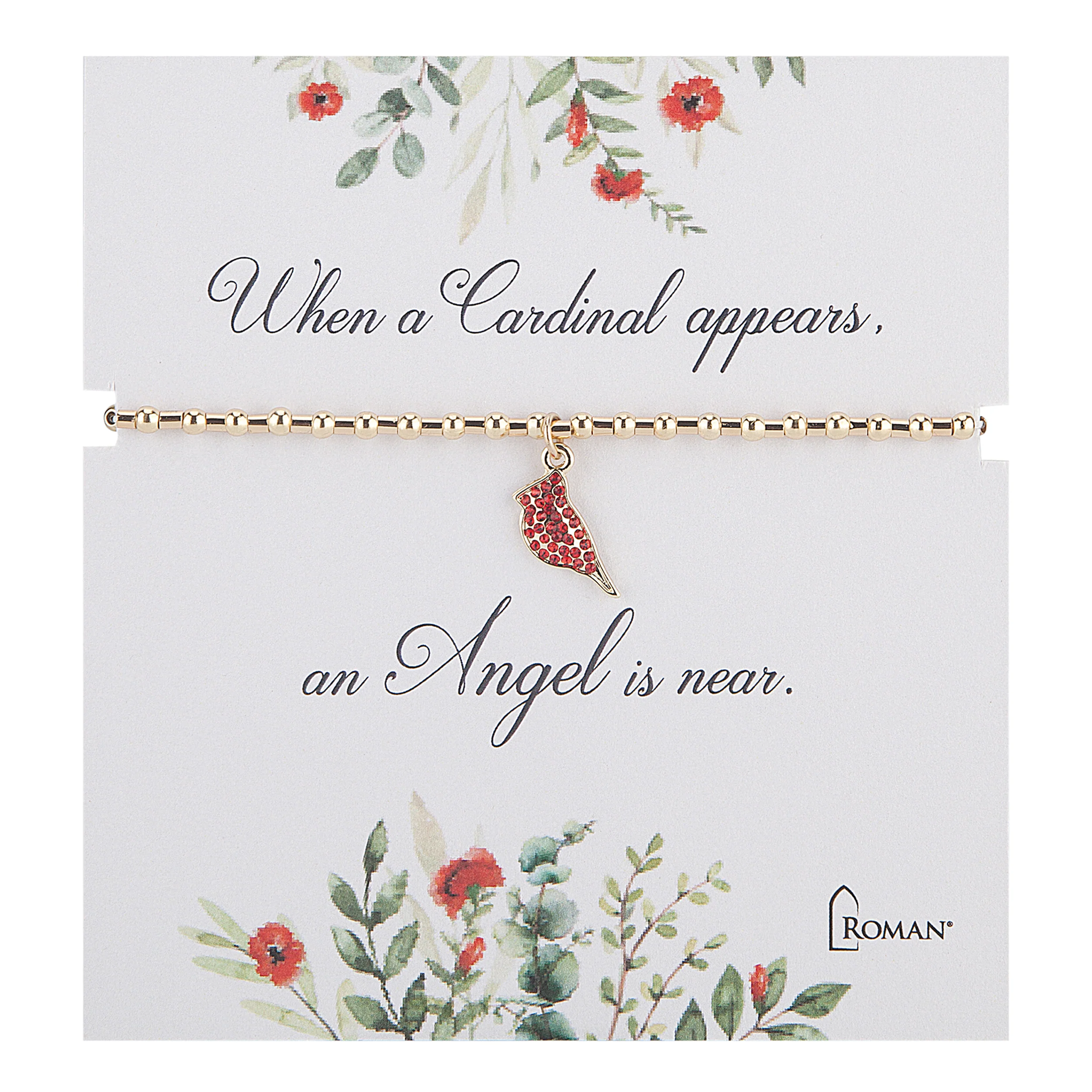 Gold Cardinal Stretch Memorial Bracelet with Crystal Charm