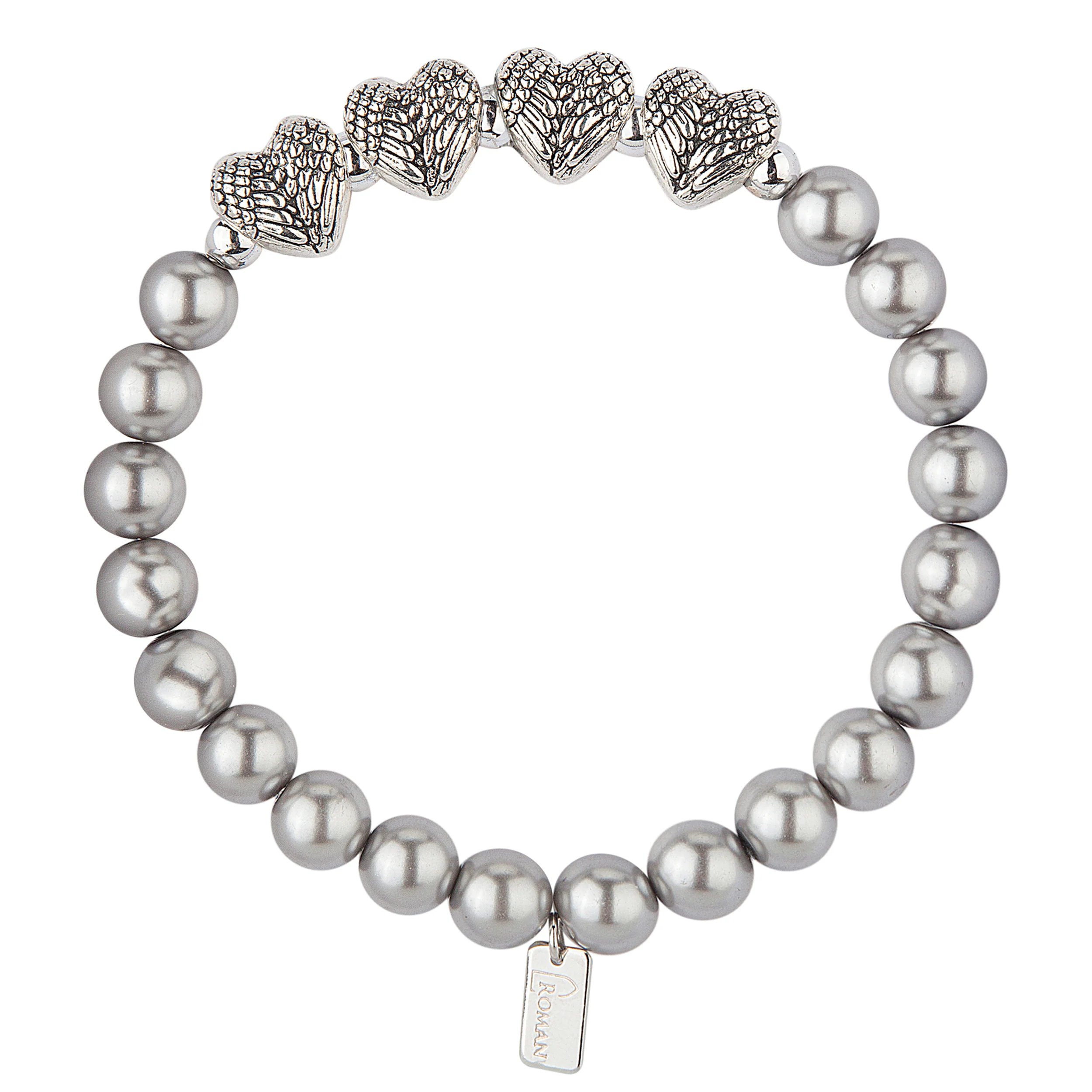 "Mother of" Faux Pearl & Heart Charm Stretch Bracelet - Image 4