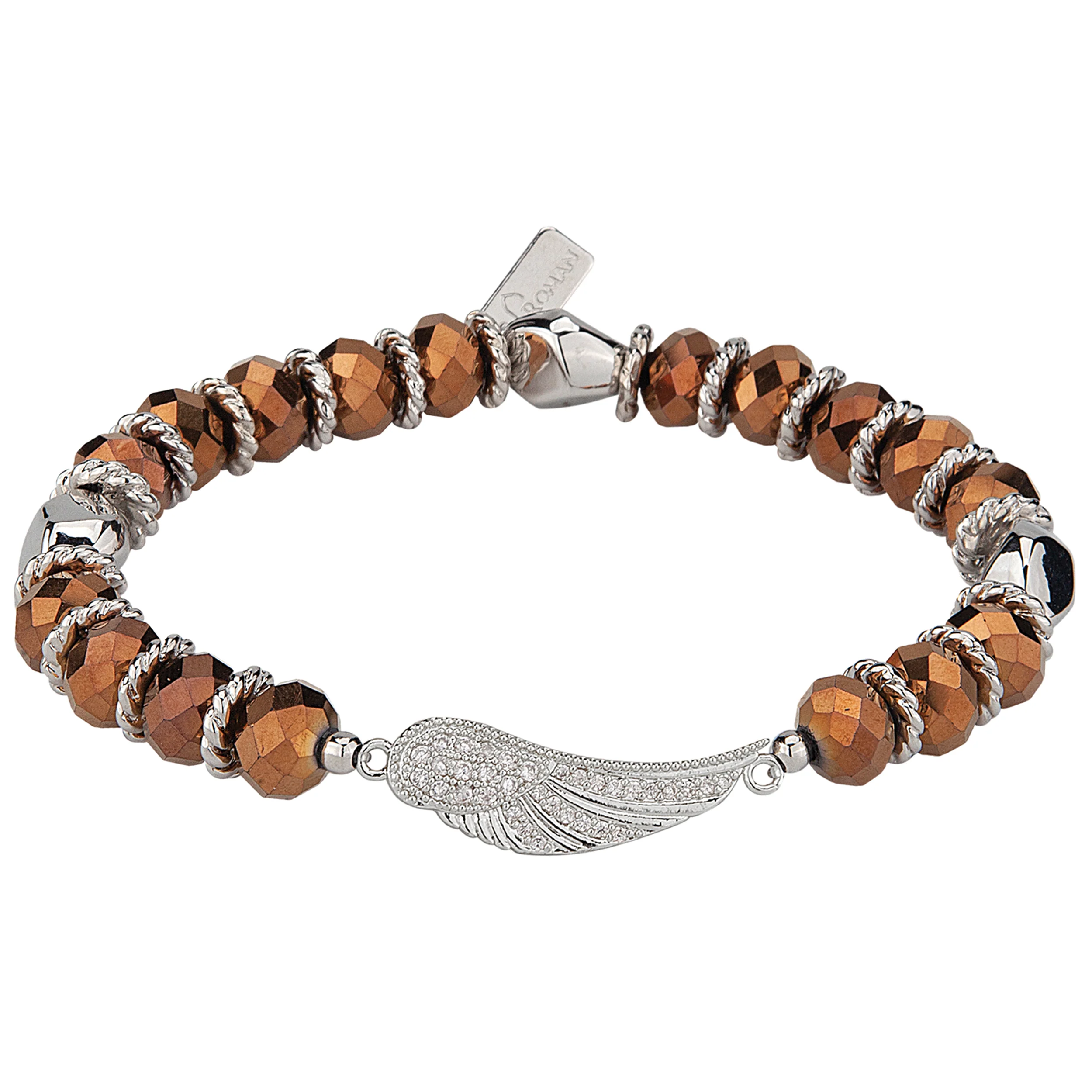 Women's Guardian Angel Crystal Stretch Bead Bracelet with Wing Charm - Image 5