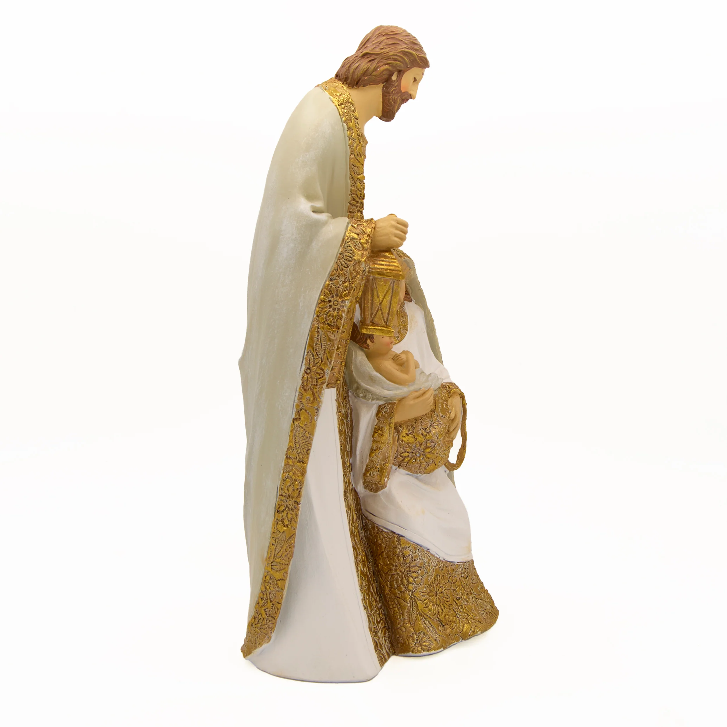 Holy Family Figurine in White with Embossed Gold Robes - Image 3
