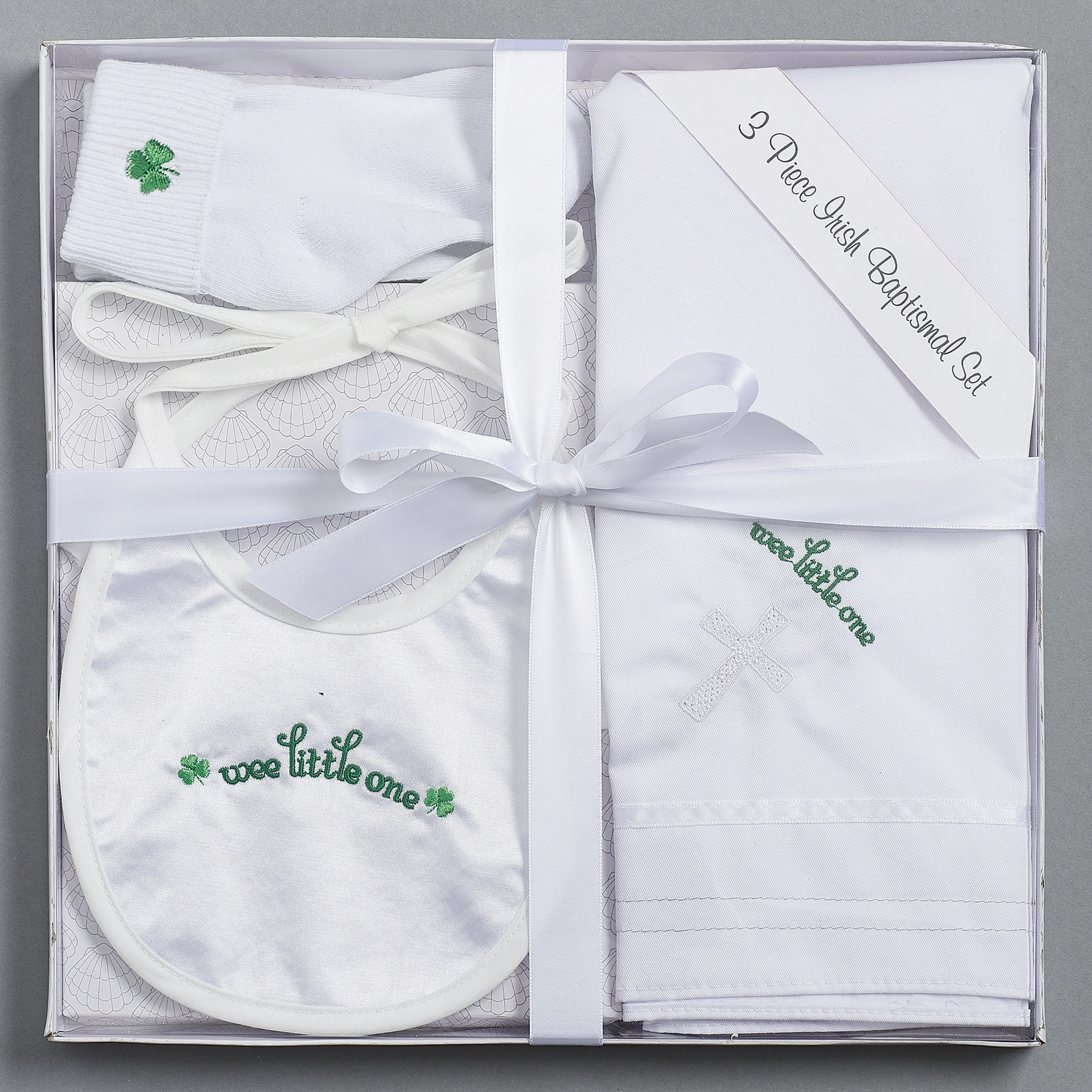 Irish Baptism Gift Set with Shamrock Embroidery