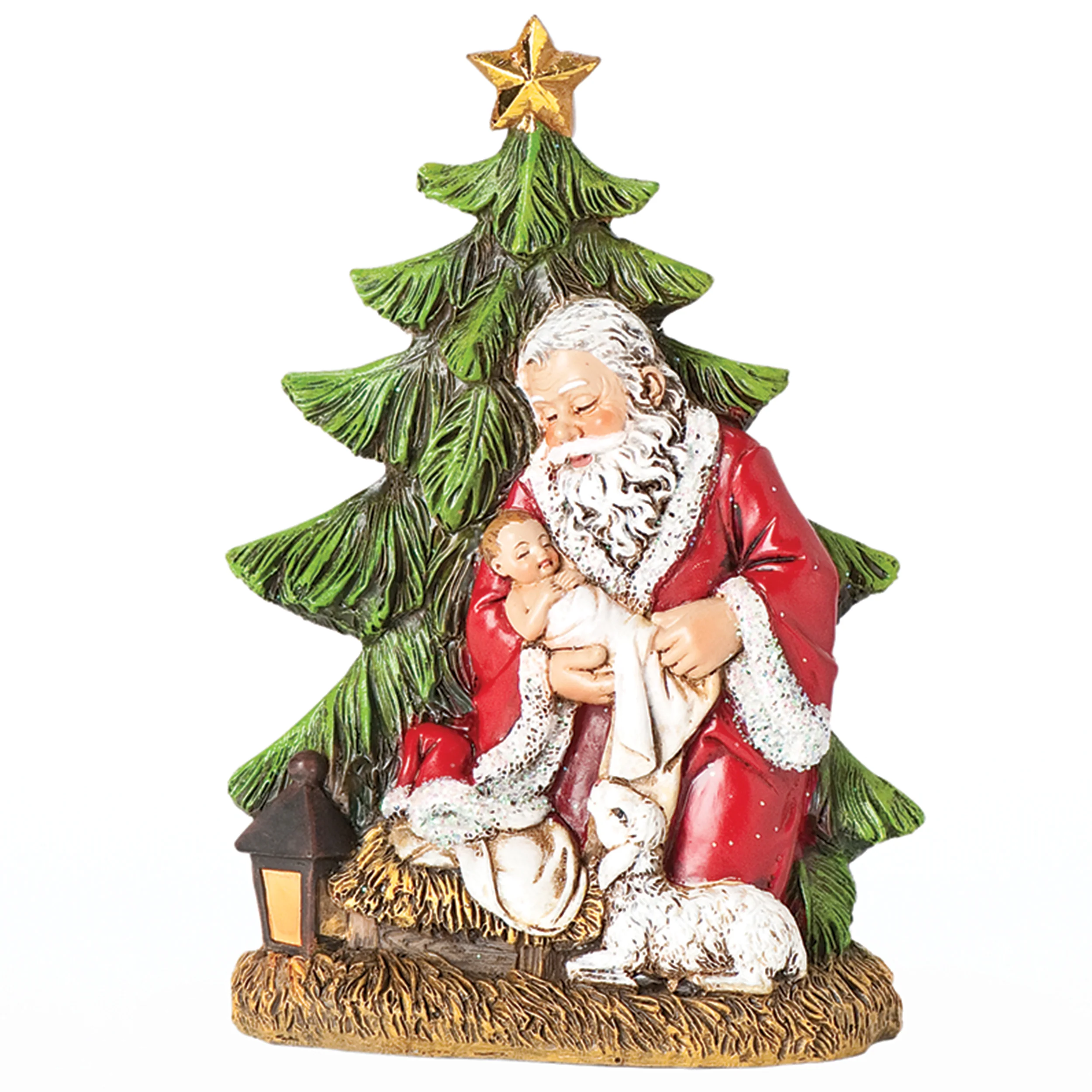 Joseph’s Studio Kneeling Santa Holding Baby Jesus by Tree Figure