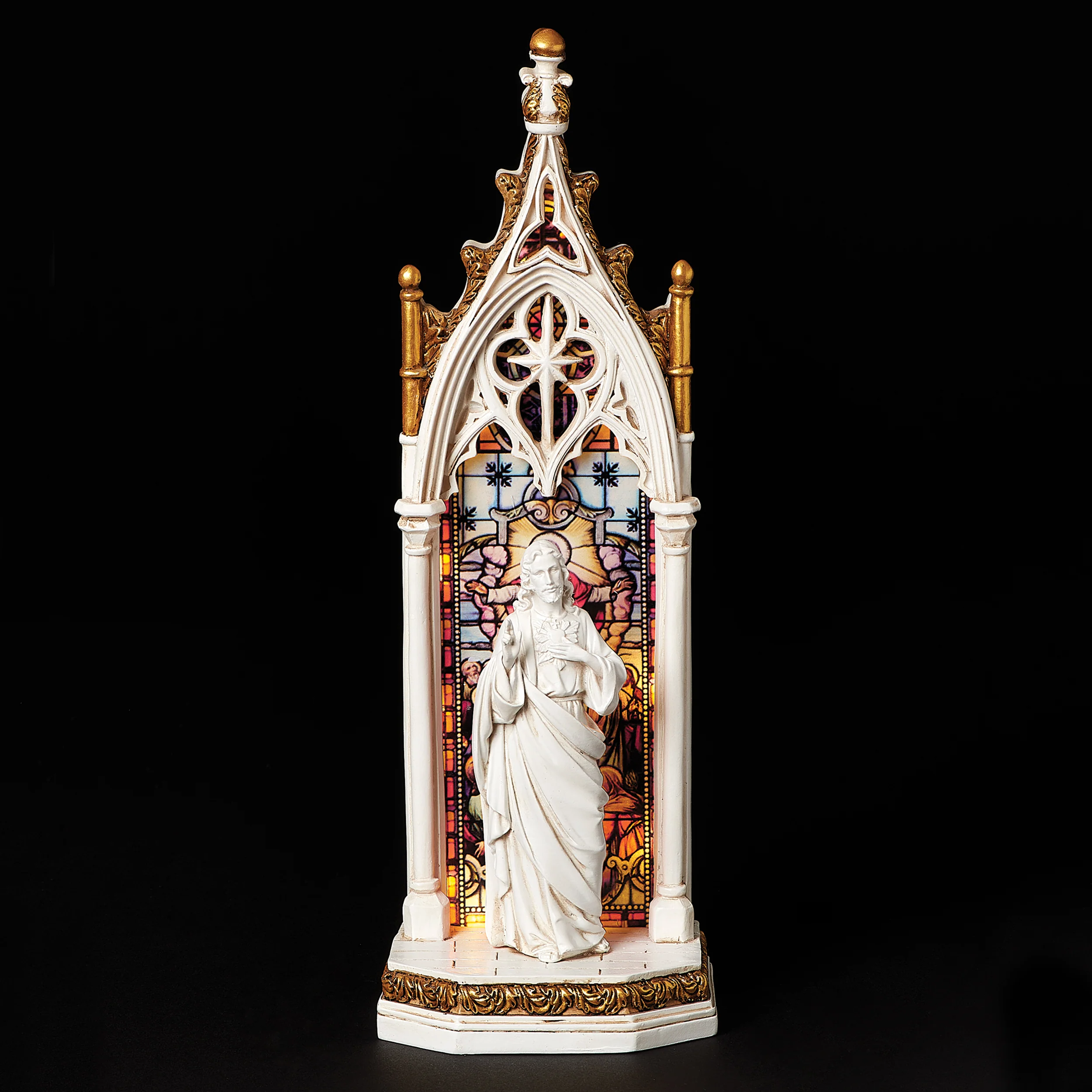 Joseph's Studio Lighted Sacred Heart of Jesus Stained Glass Window Figure- Renaissance Collection