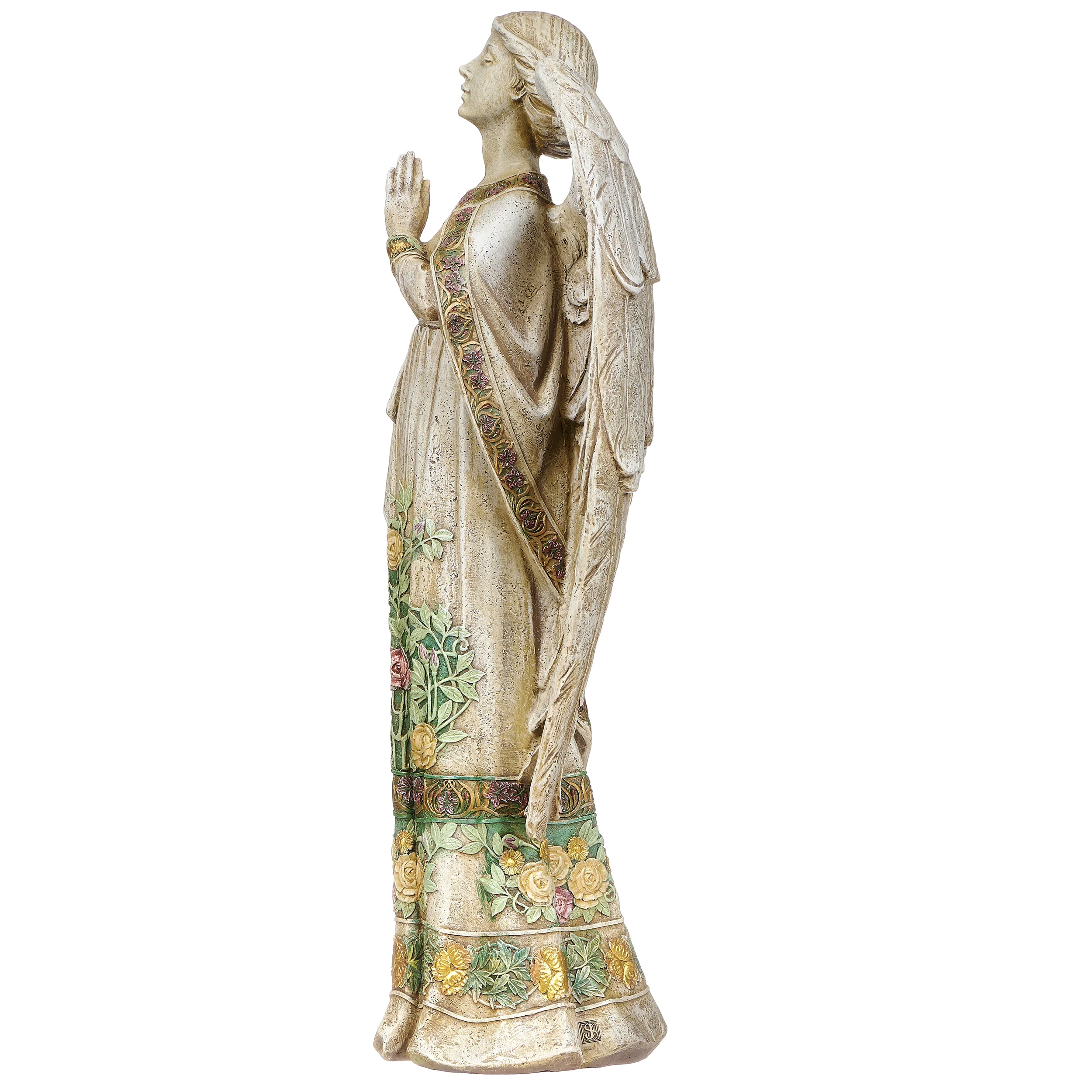 Joseph's Studio Praying Angel in Rose-Patterned Gown Garden Statue - Image 4