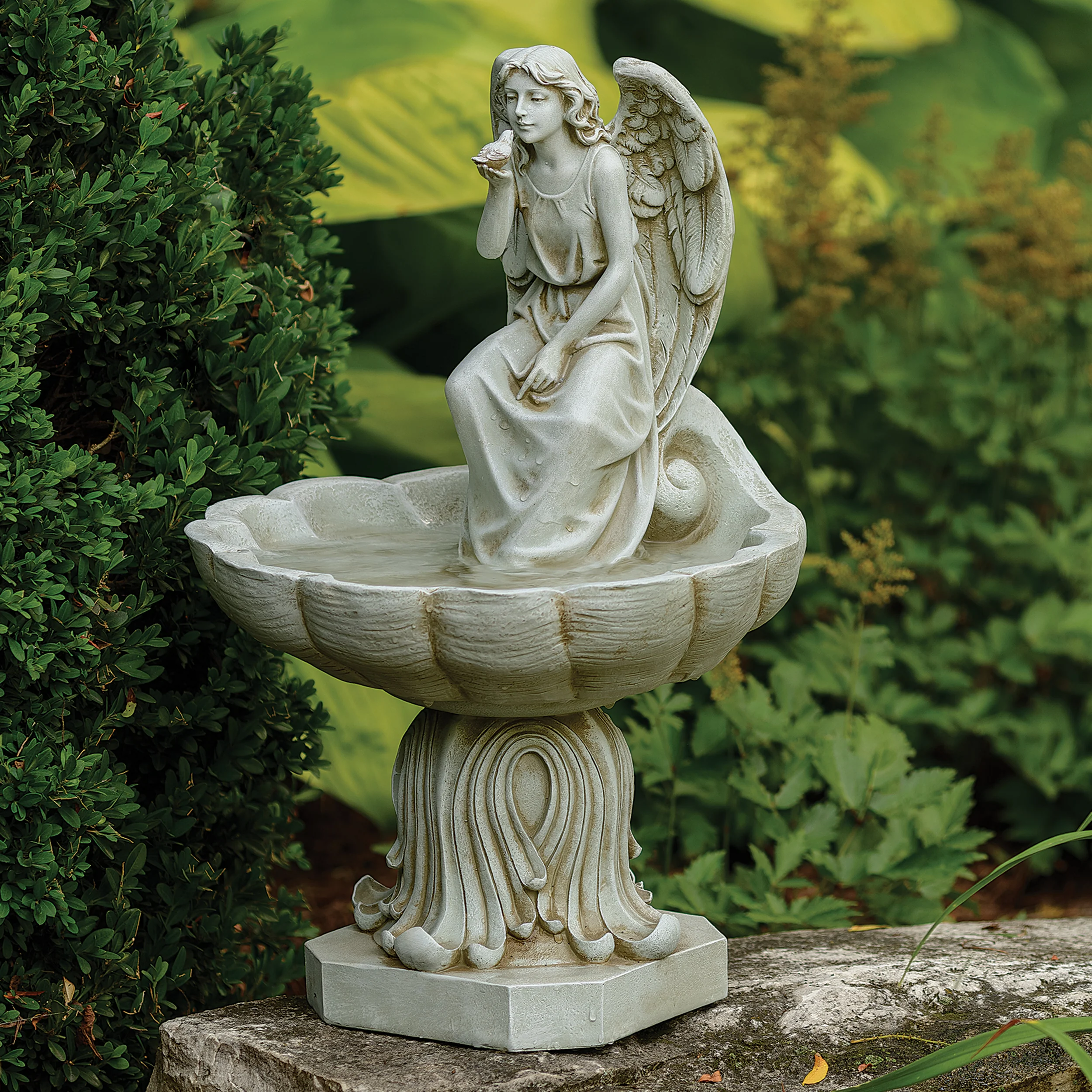 Joseph's Studio Seated Angel Scalloped Birdbath Garden Statue